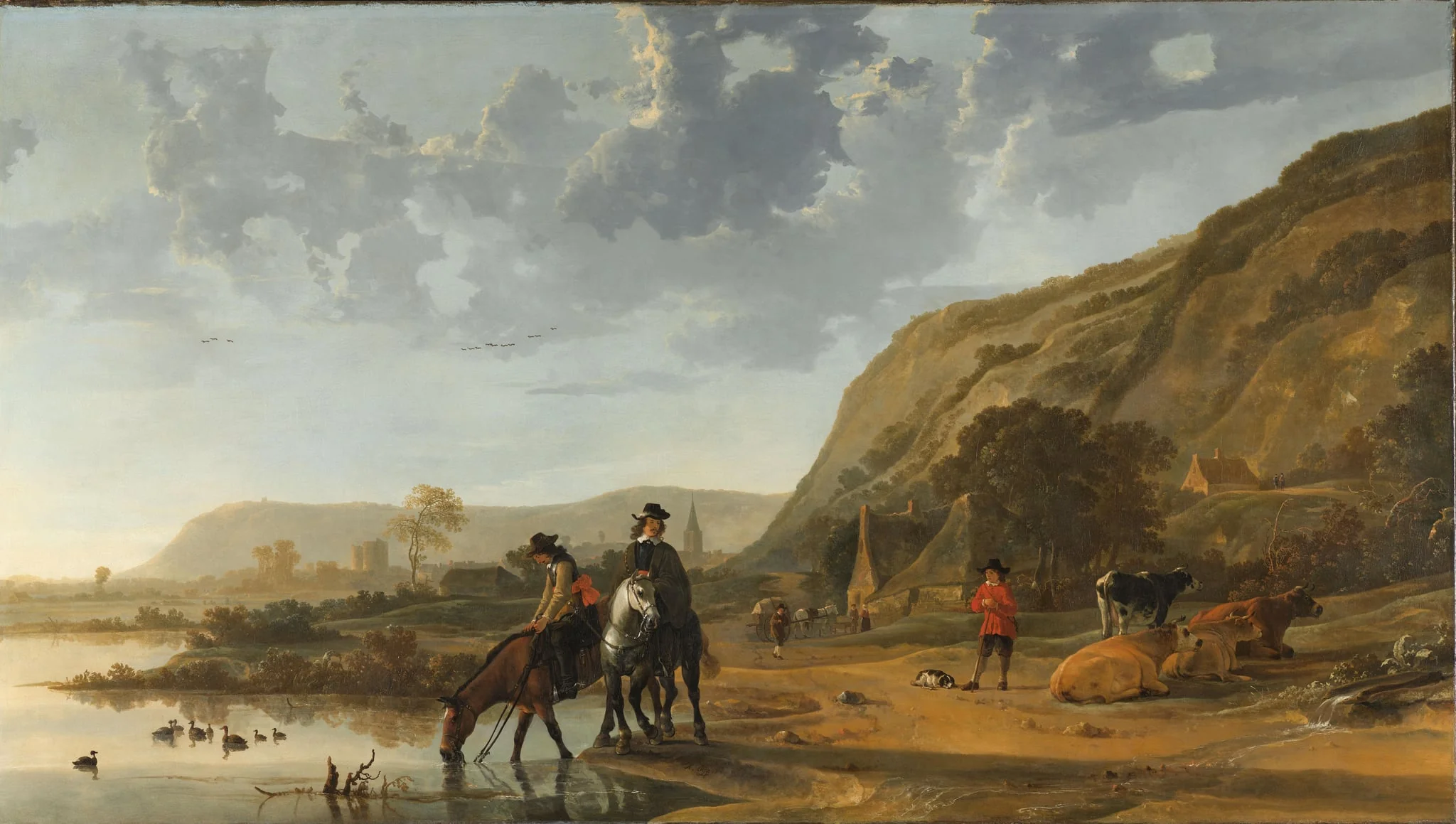 River Landscape with Riders, by Unknown, unspecified, 1655