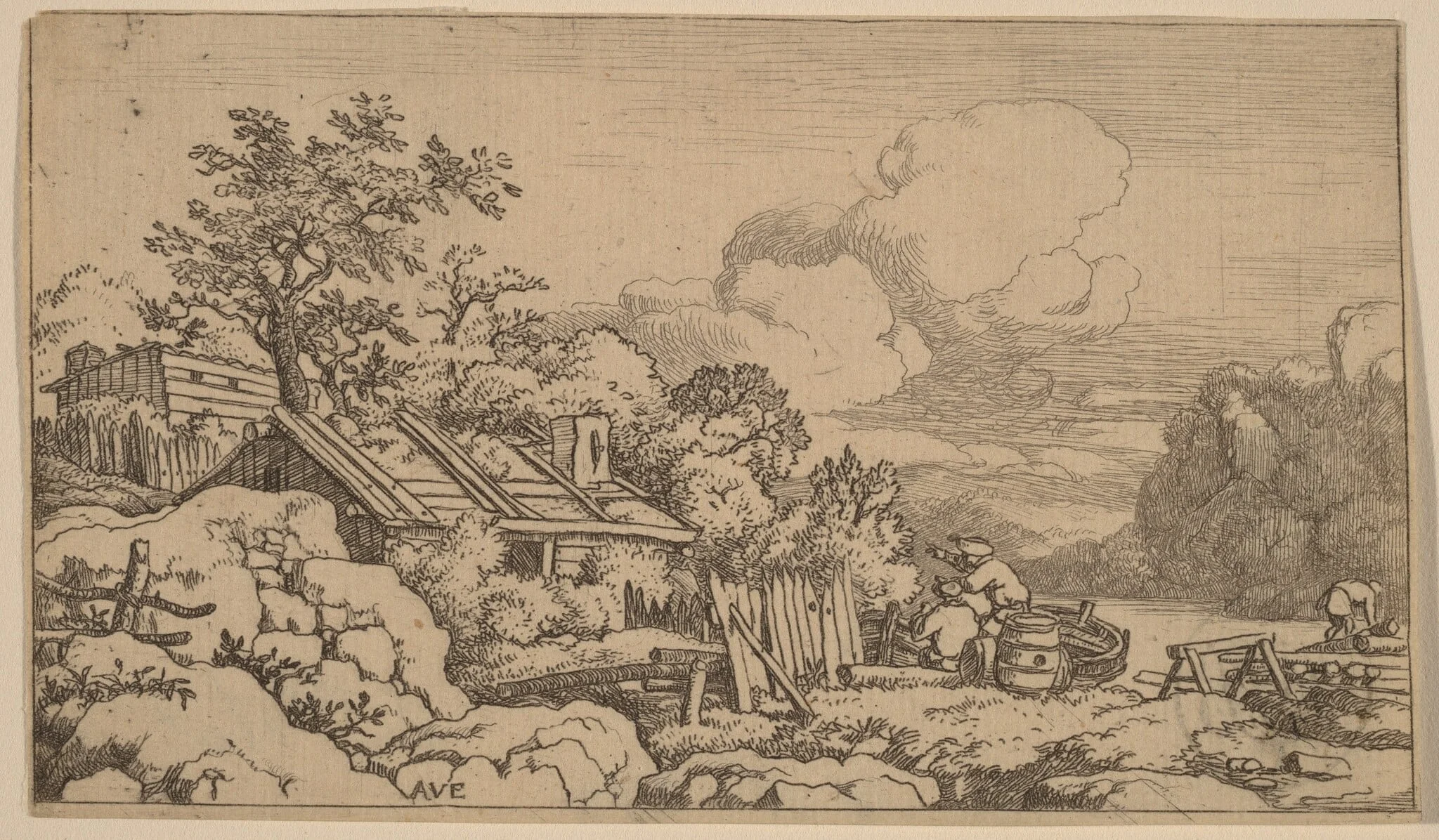 Carpenter's Hut, by Allart van Everdingen, ink, 1650