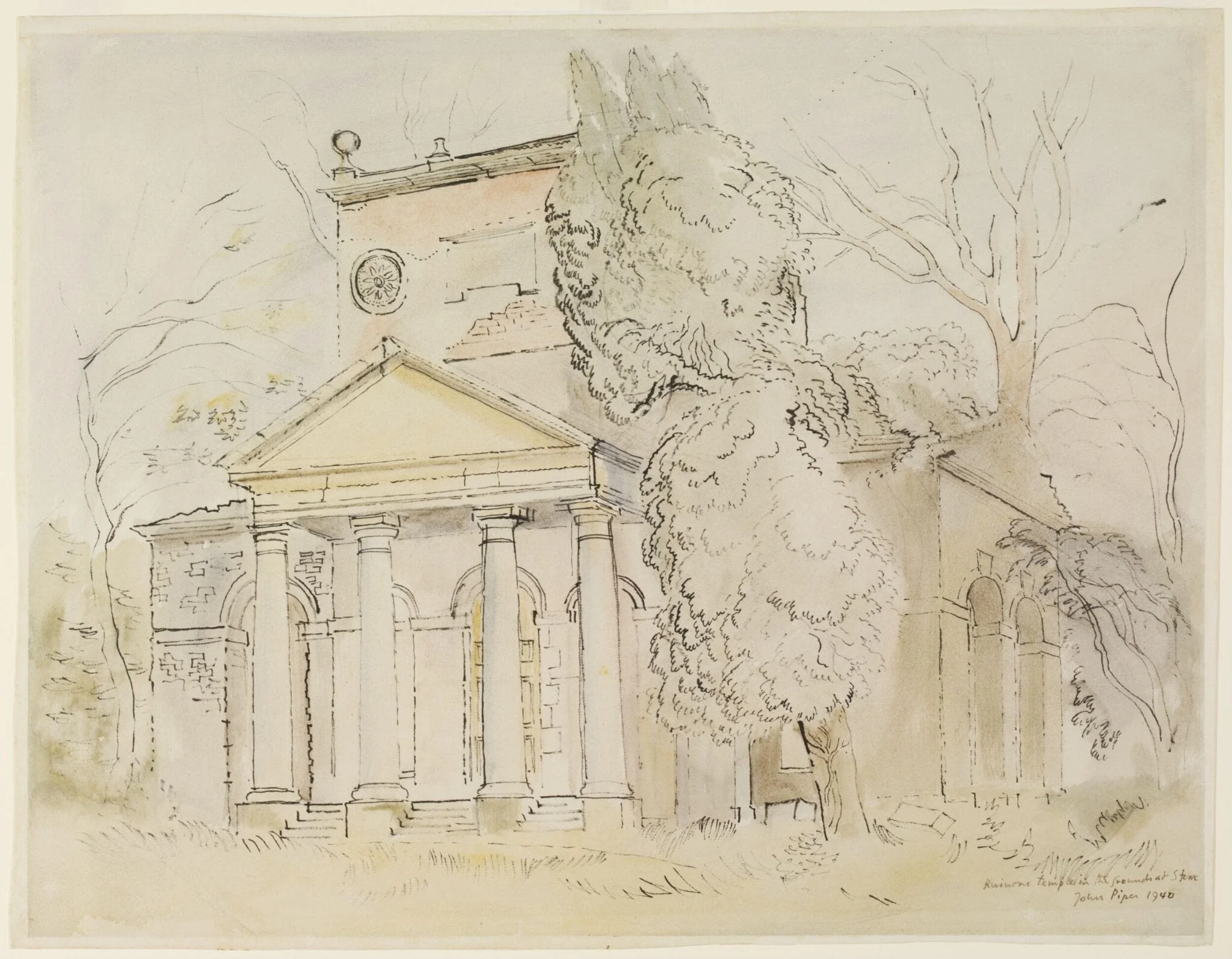 The Ruined Temple of Friendship in the Grounds at Stowe, by Piper, watercolor, 1940
