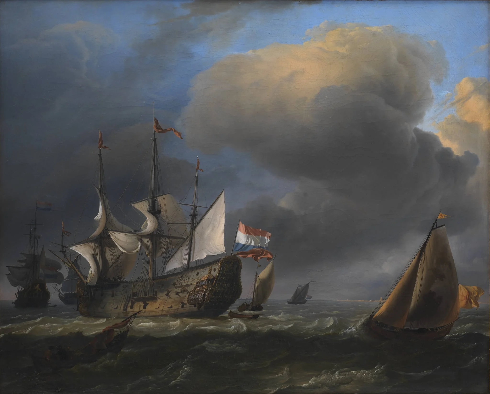 Seascape with Dutch Men-of-War and Fishing Boats, by Unknown, 1677