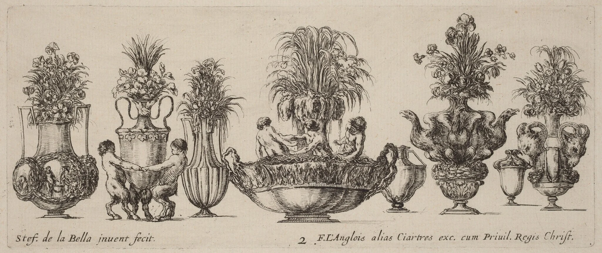 Fantastic Vases, by Stefano Della Bella, ink, 1646