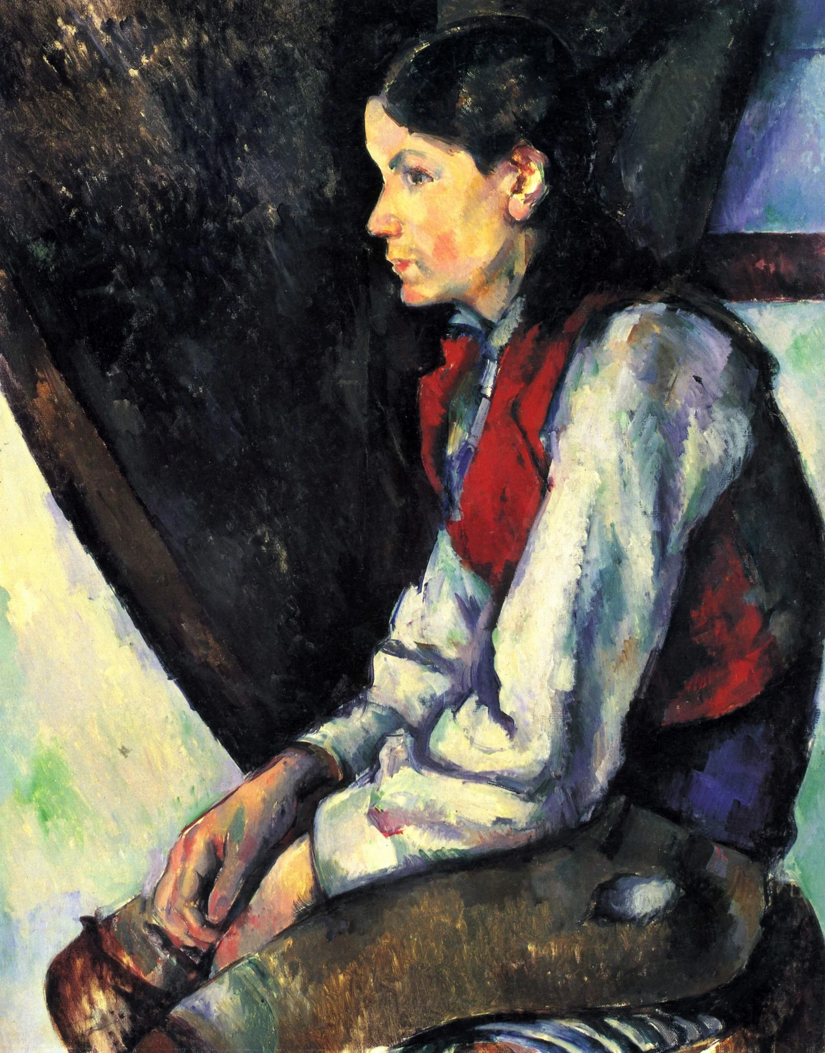 Boy in a Red Vest, by Paul Cezanne, oil, 1894