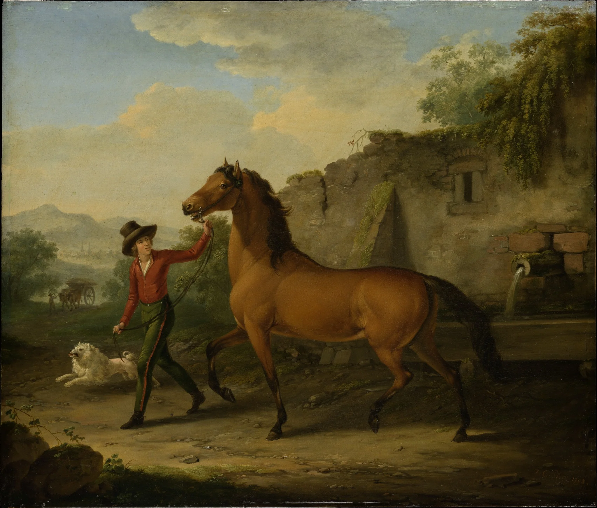 A Groom Leading a Stallion from the Drinking Trough, by Johann Georg Pforr, unspecified, 1800