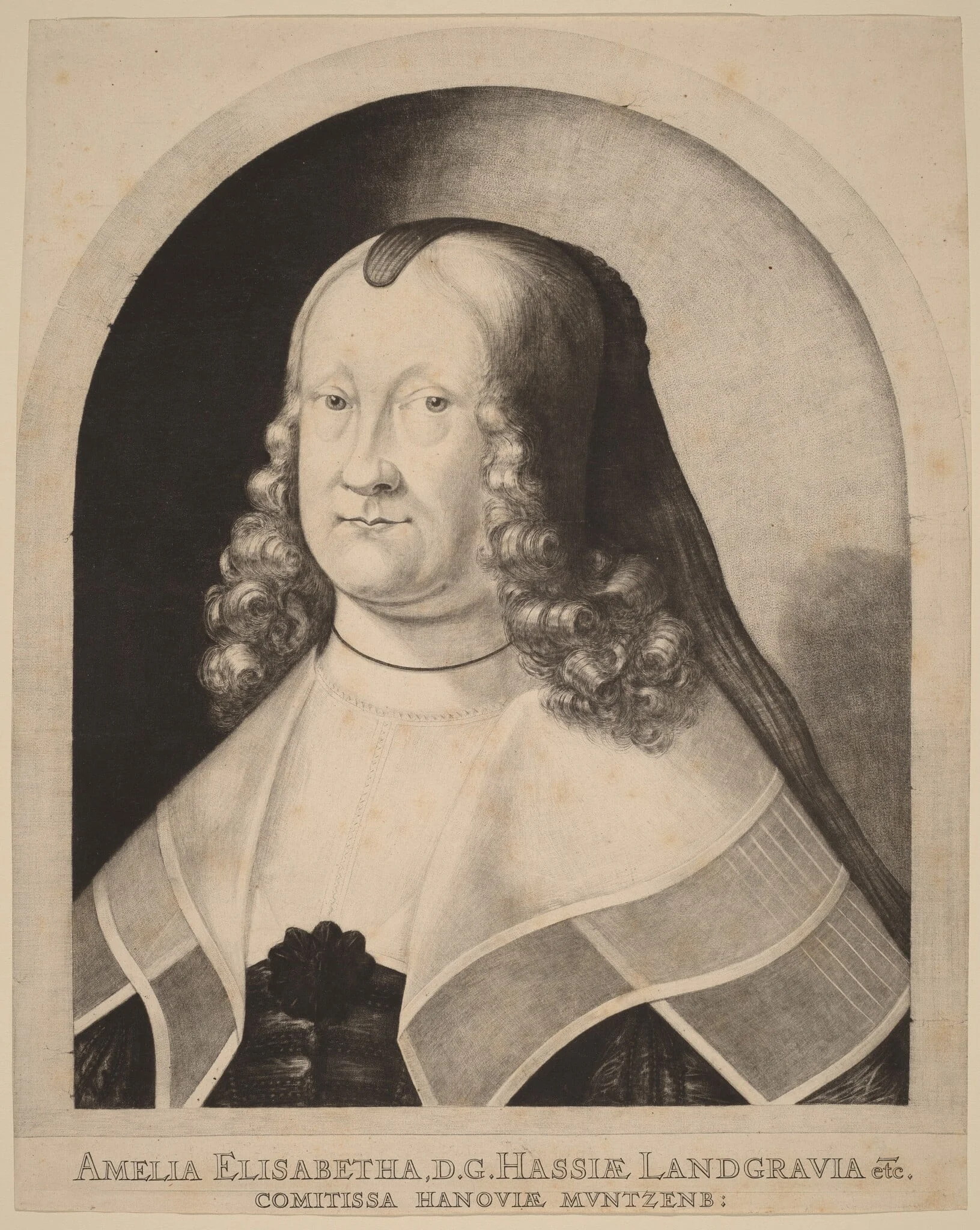 Amelia Elizabeth, Countess of Hesse, by Ludwig von Siegen, ink, 1642