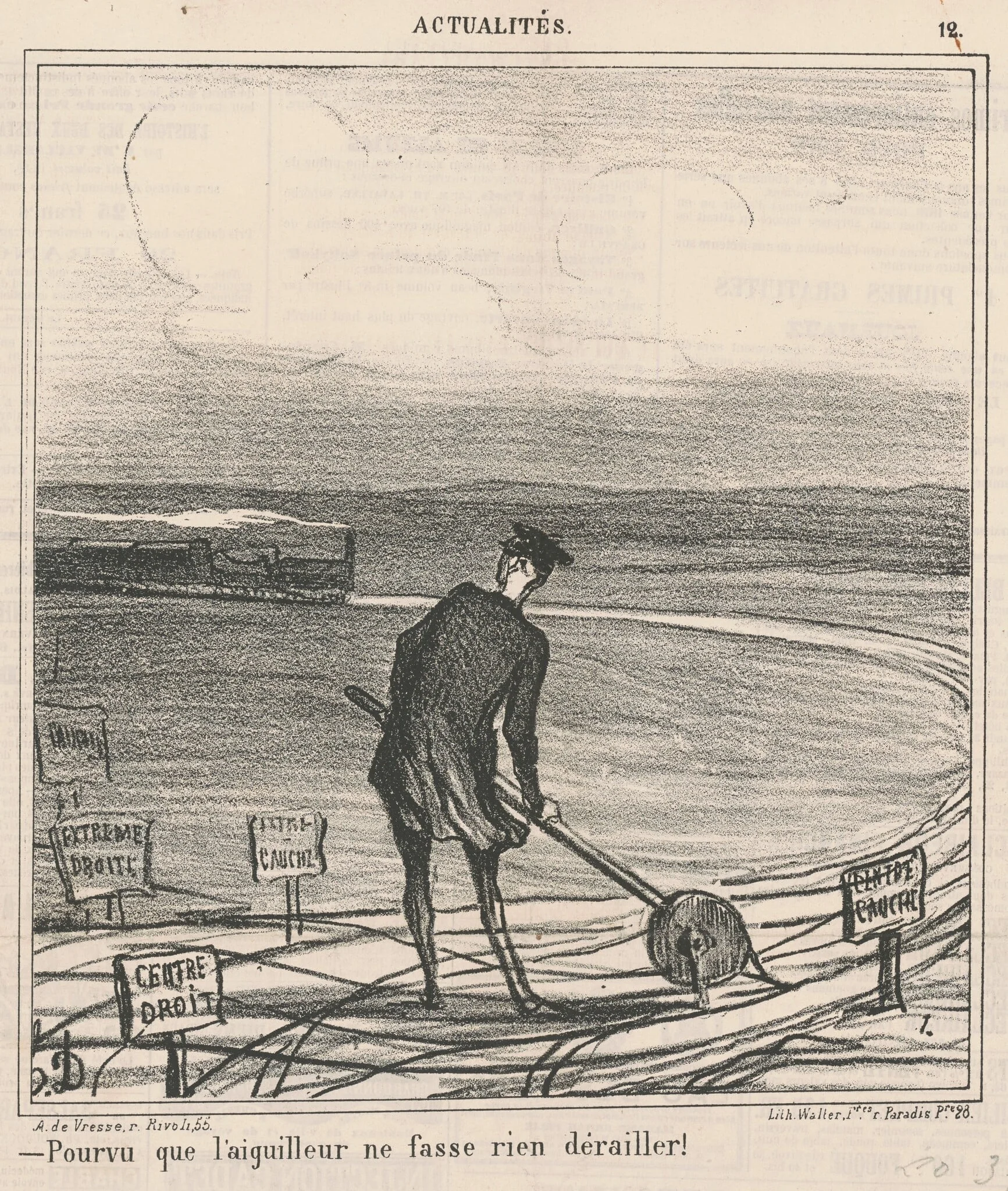 Pourvu que l'aiguilleur ne fasse rien dérailler!, by Honoré Daumier, ink, 1870