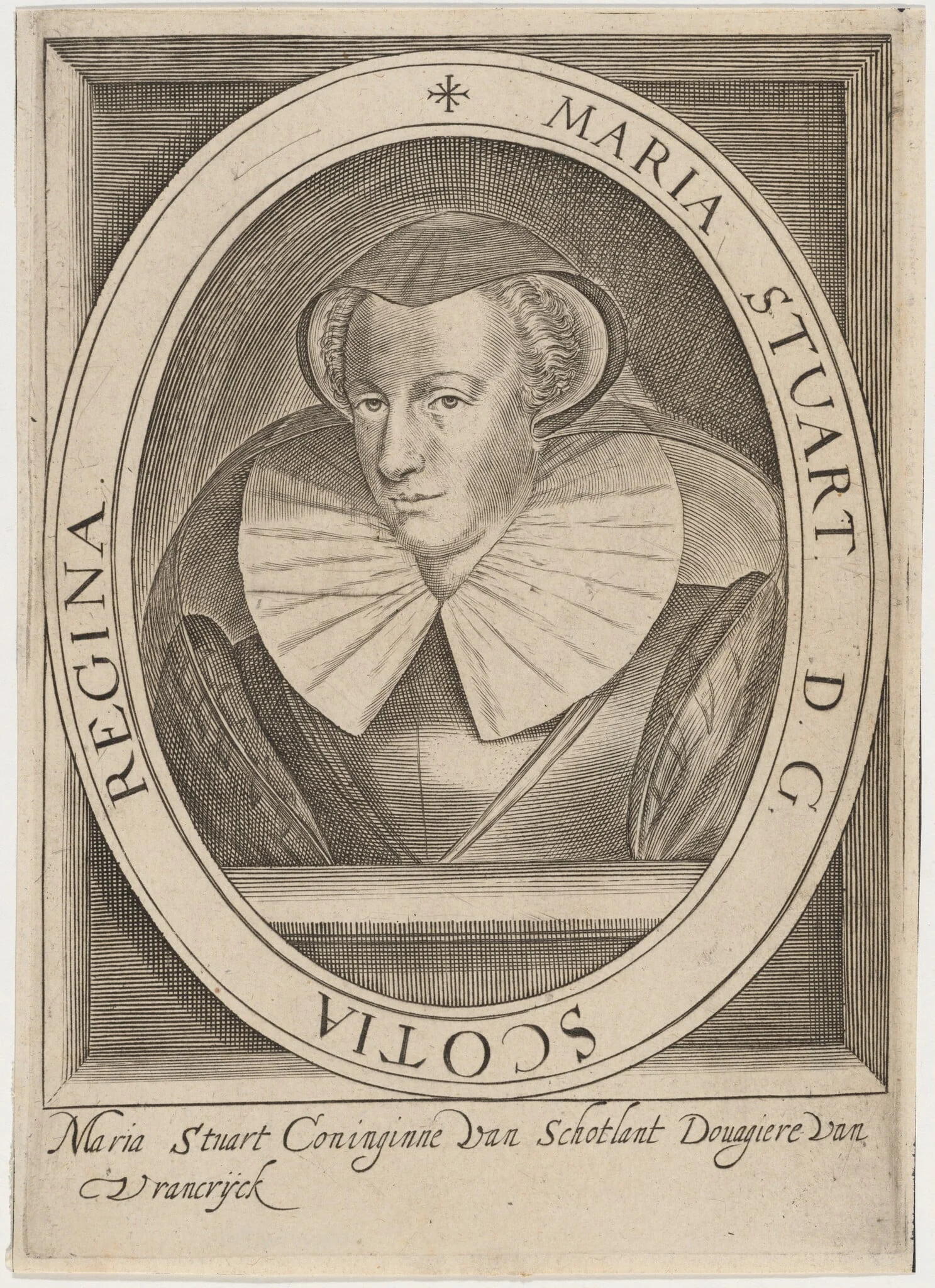 Mary, Queen of Scots, by Crispyn van den Queboorn, ink, 1628