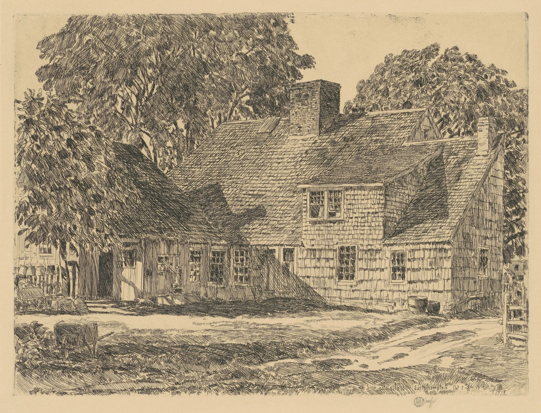 Old Dominy House, by Childe Hassam, ink, 1928