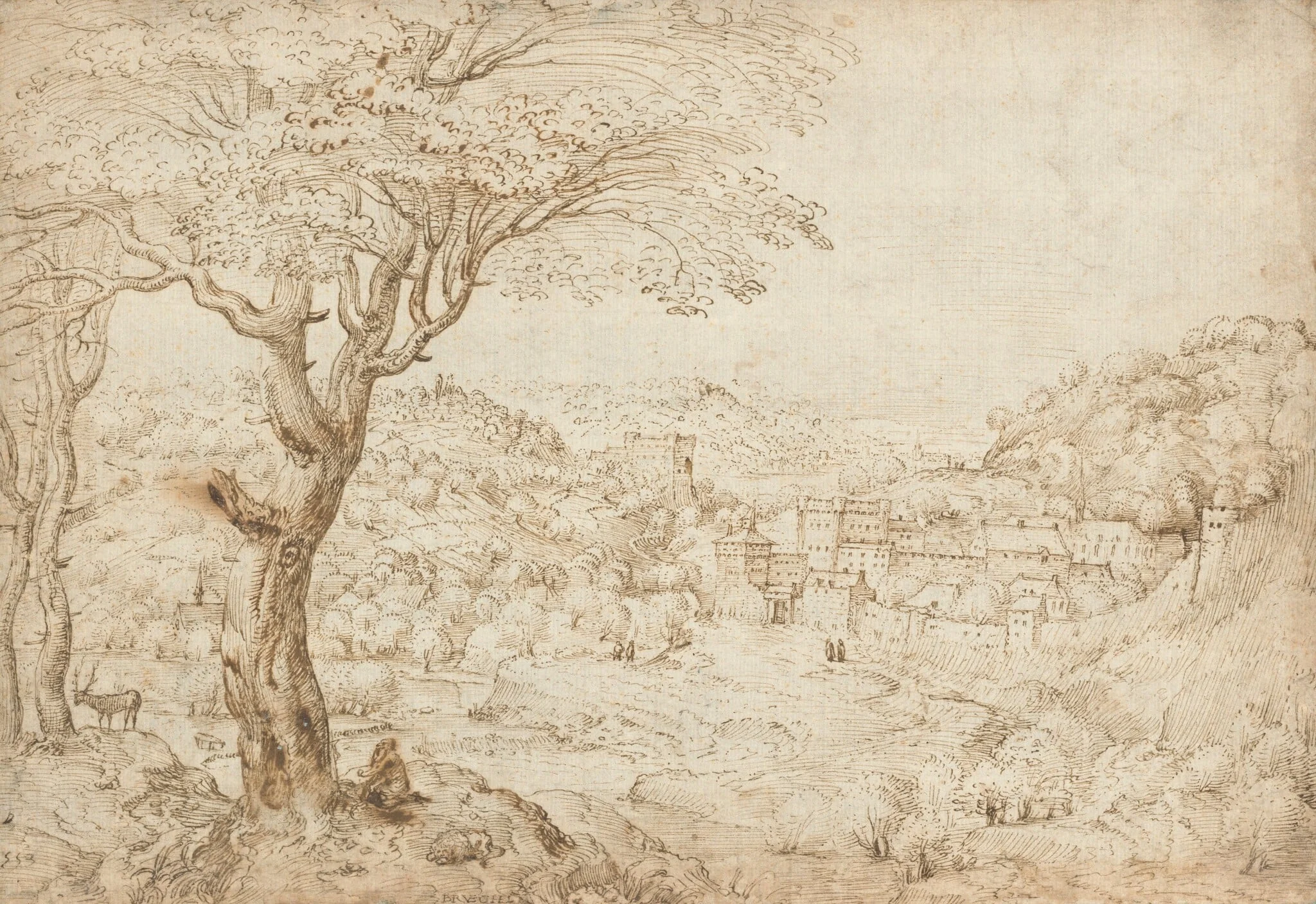 Landscape with the Penitence of Saint Jerome, by Pieter Bruegel the Elder, ink, 1553