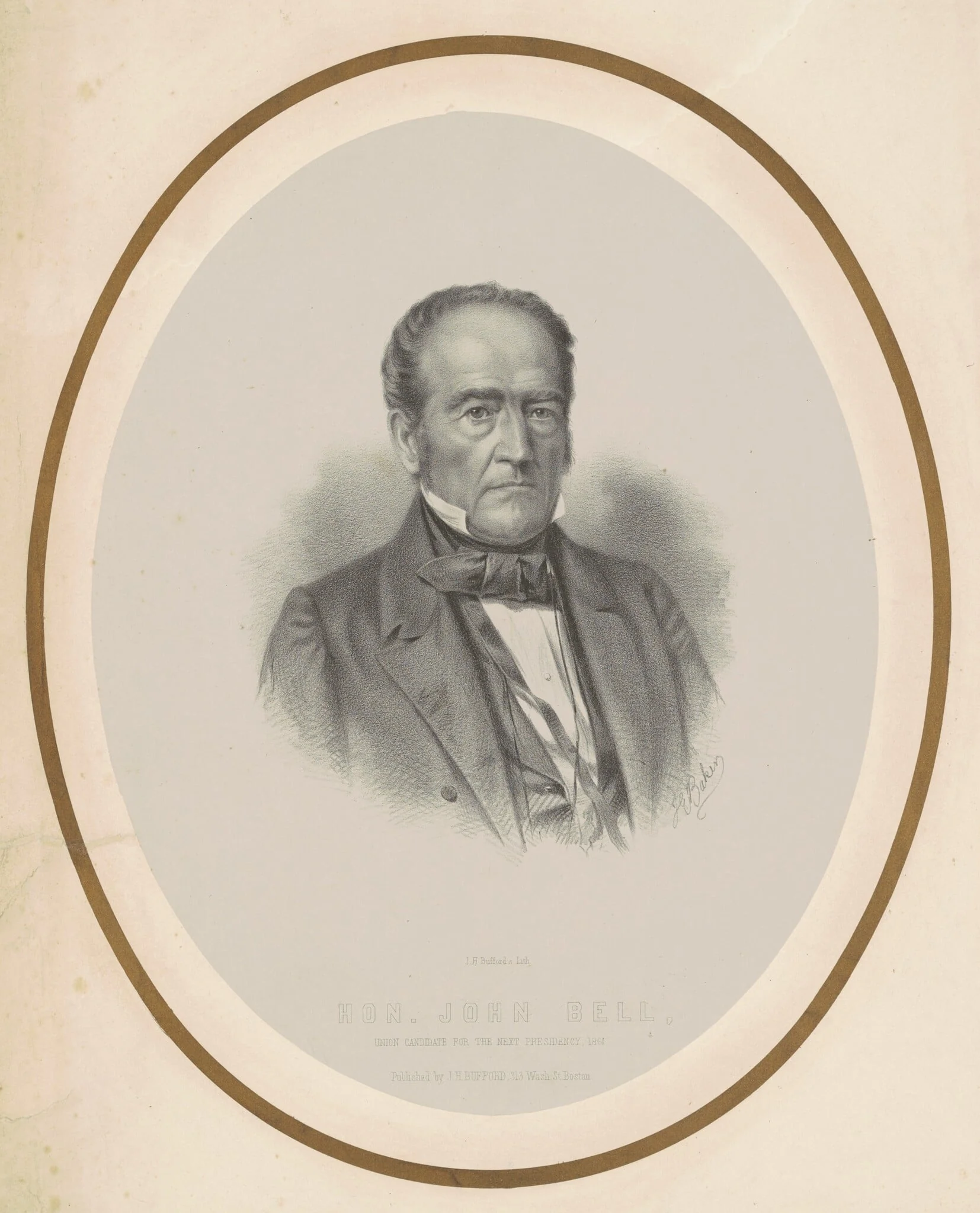 Honorable John Bell, by Joseph E. Baker, ink, 1860