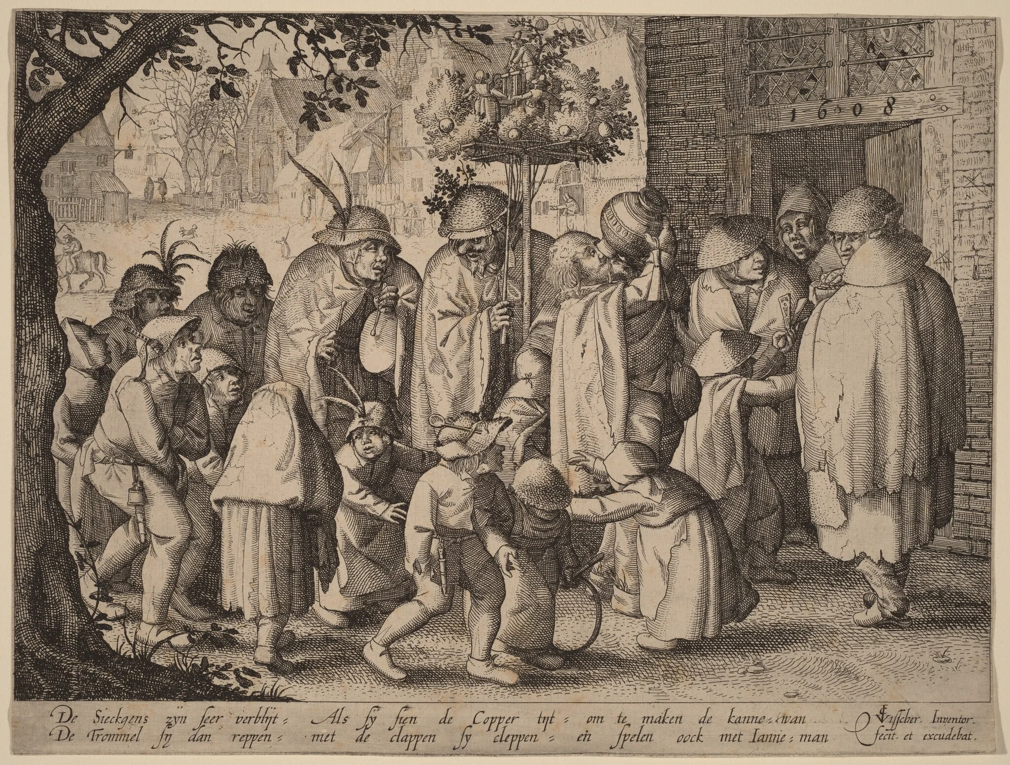 Procession of Feasting Lepers, by Claes Jansz Visscher, ink, 1608