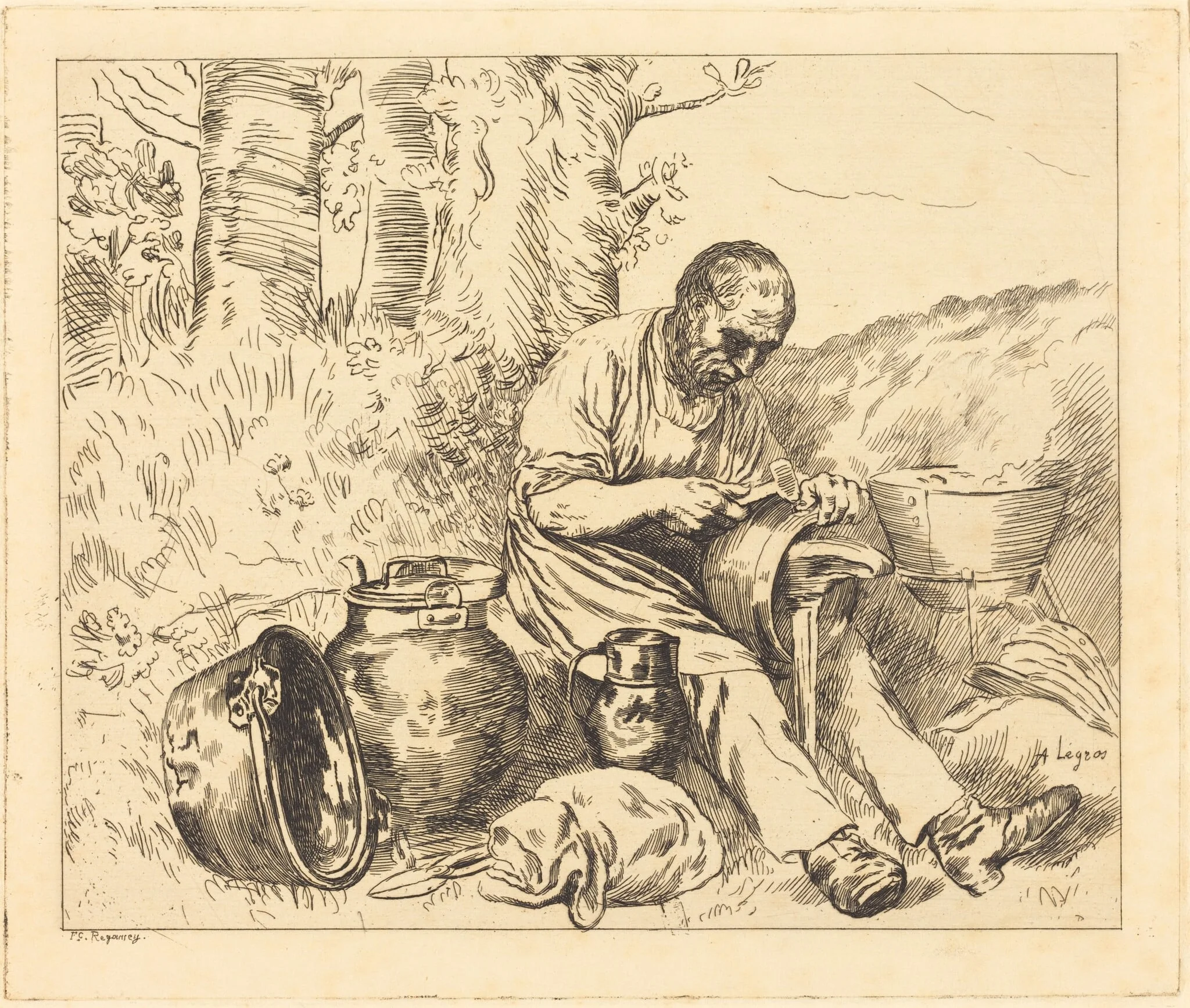 The Tinker (Le retameur), by Felix Régamey, ink, 1876