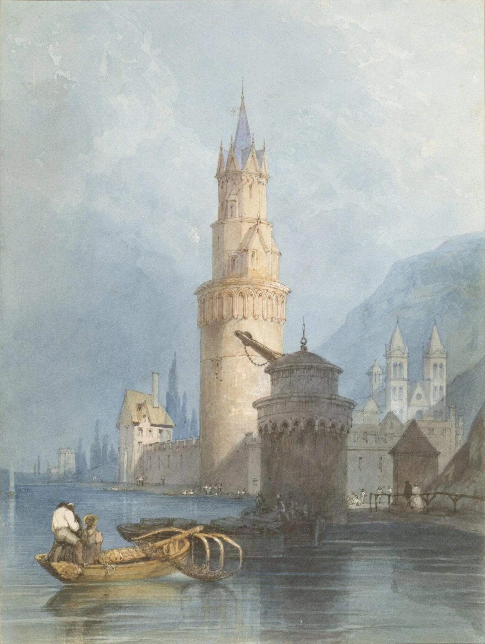 Tower and Mill at Andernach on the Rhine, by Clarkson Frederick Stanfield, watercolor, 1824