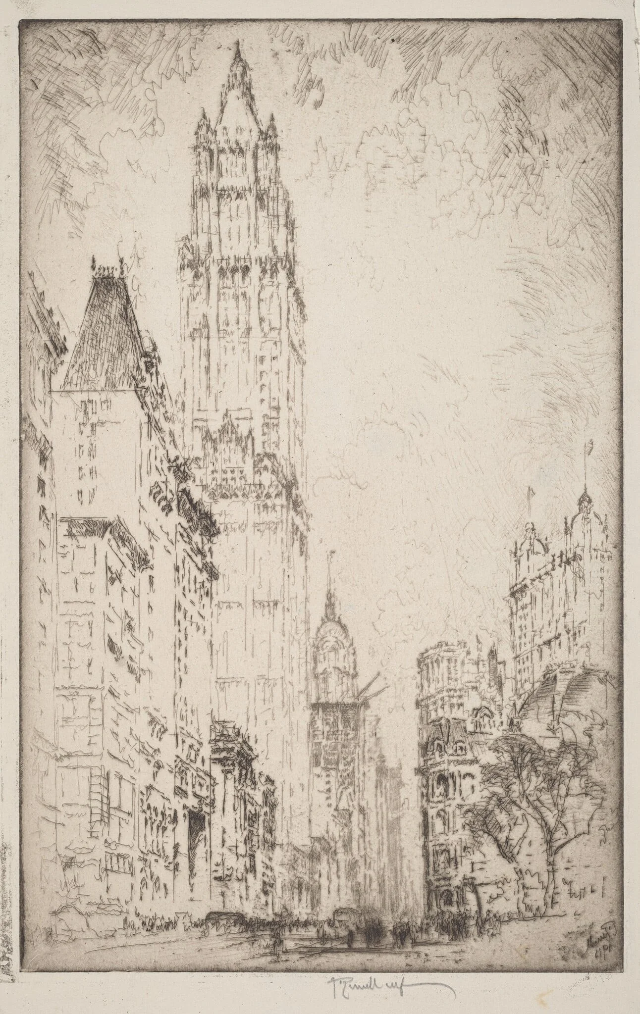 The Woolworth Building, by Joseph Pennell, ink, 1915