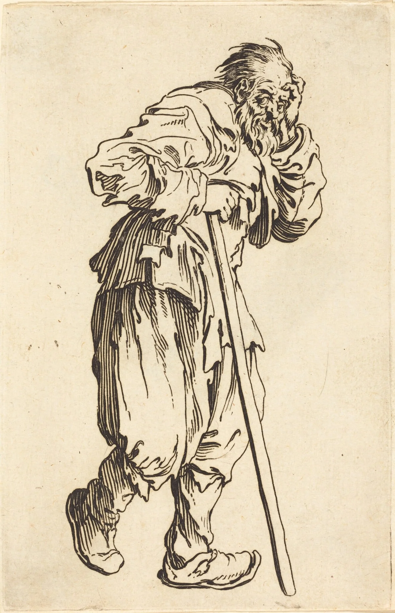 Beggar with a Stick, by Jacques Callot, ink, 1622