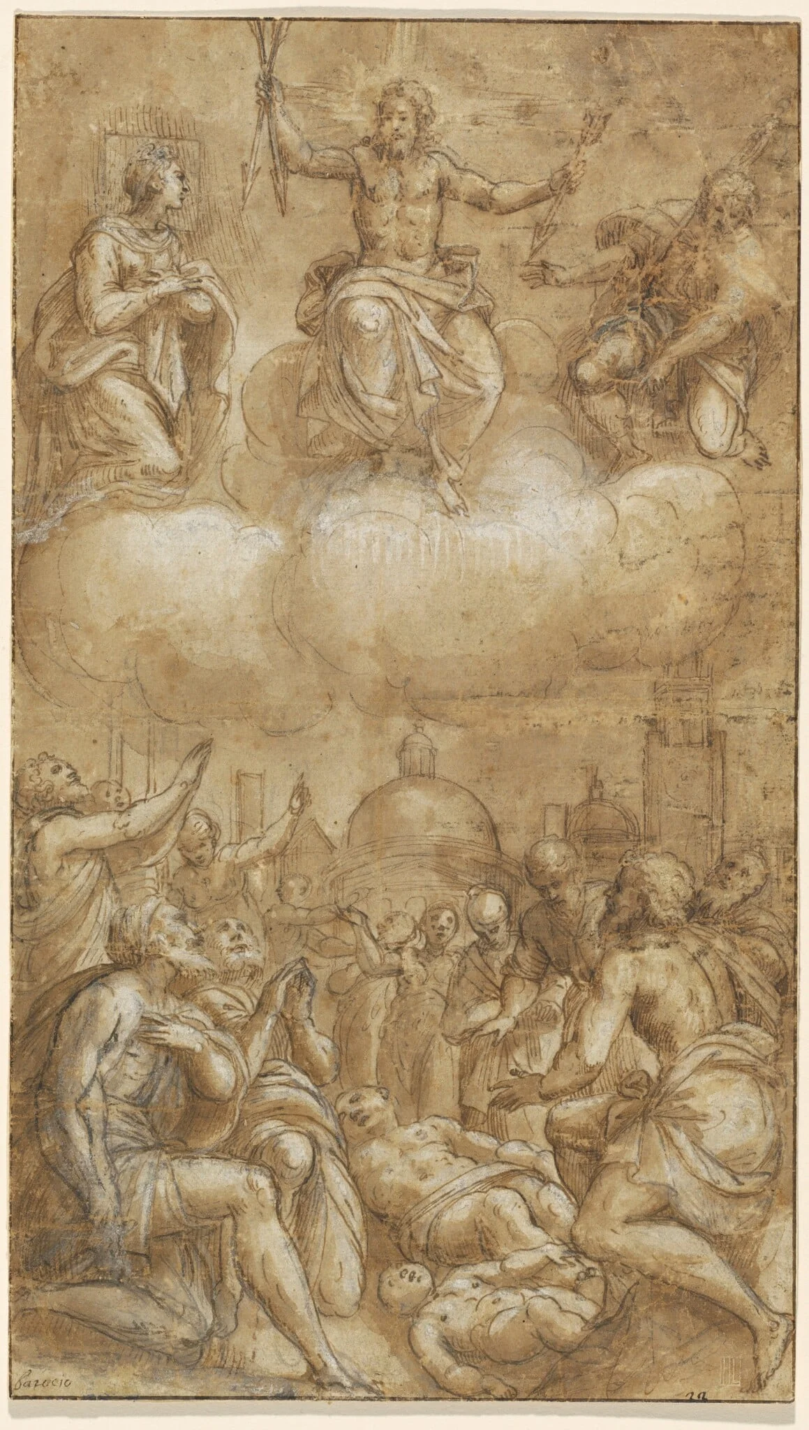 Plague Victims Pleading for Help from Christ, the Virgin, and Saint Roch, by Lattanzio Gambara, chalk, 1570