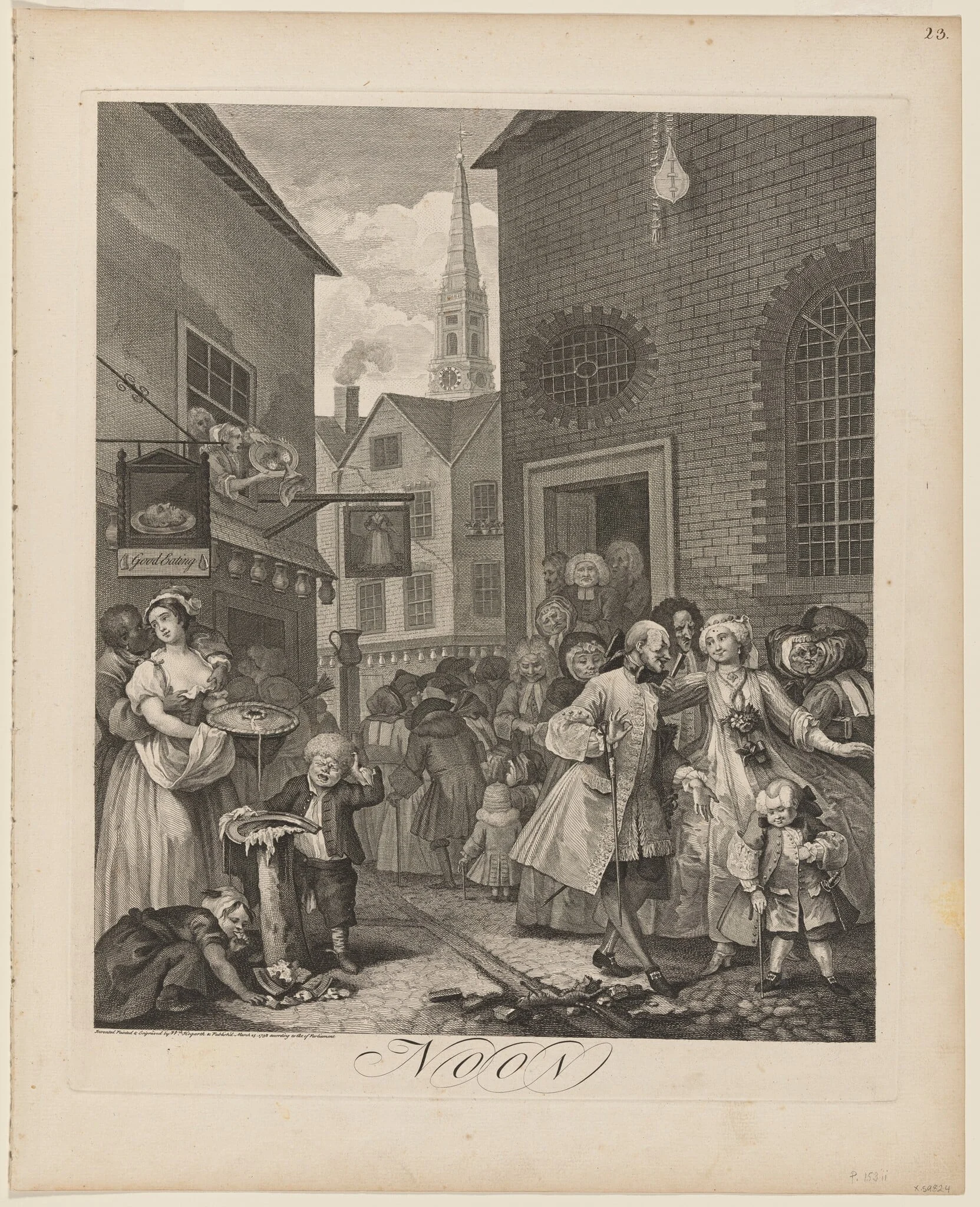 Noon, by William Hogarth, ink, 1738