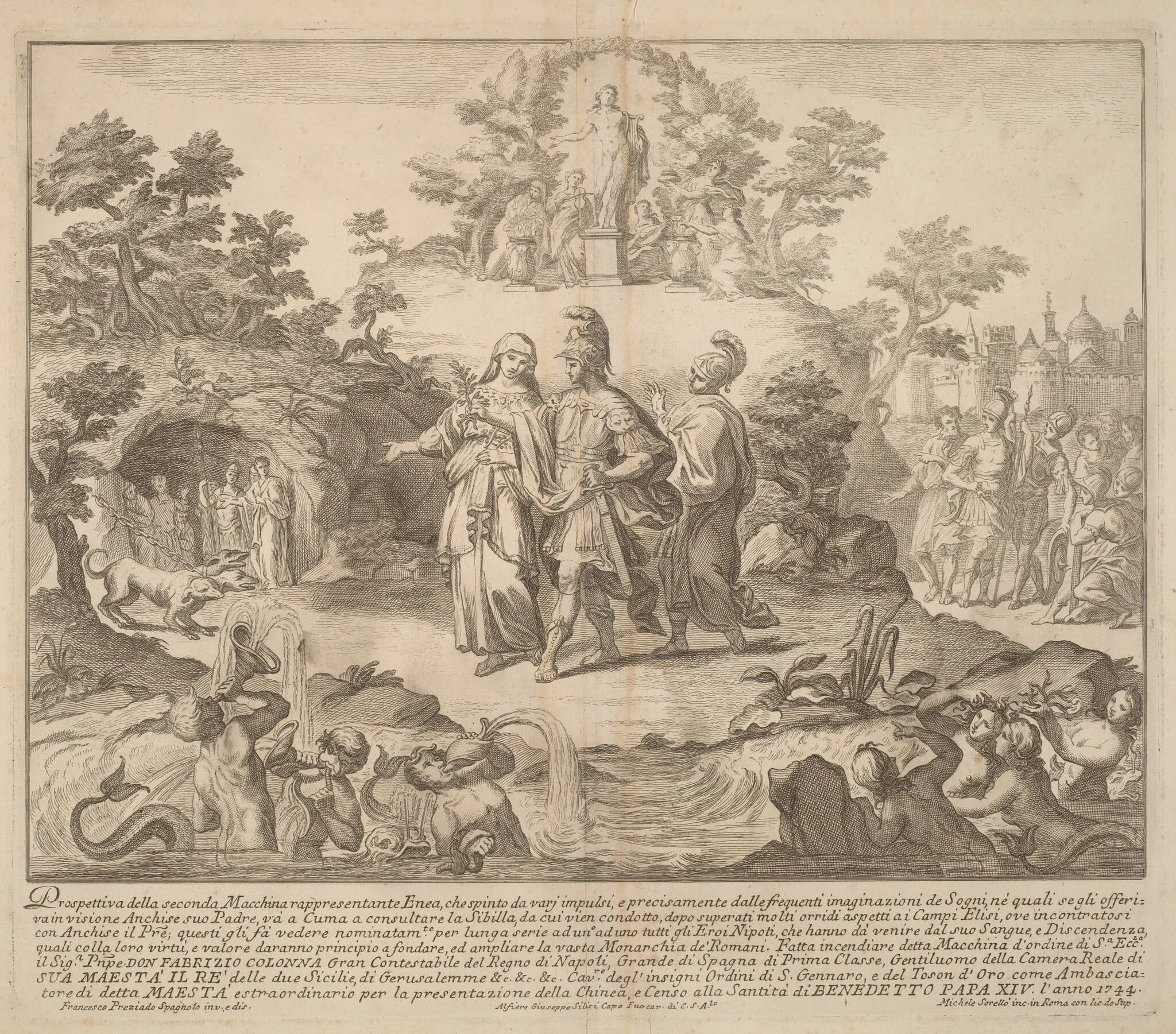 The Seconda Macchina for the Chinea of 1744: Aeneas and Cumaean Sibyl, by Miguel de Sorellò, ink, 1744