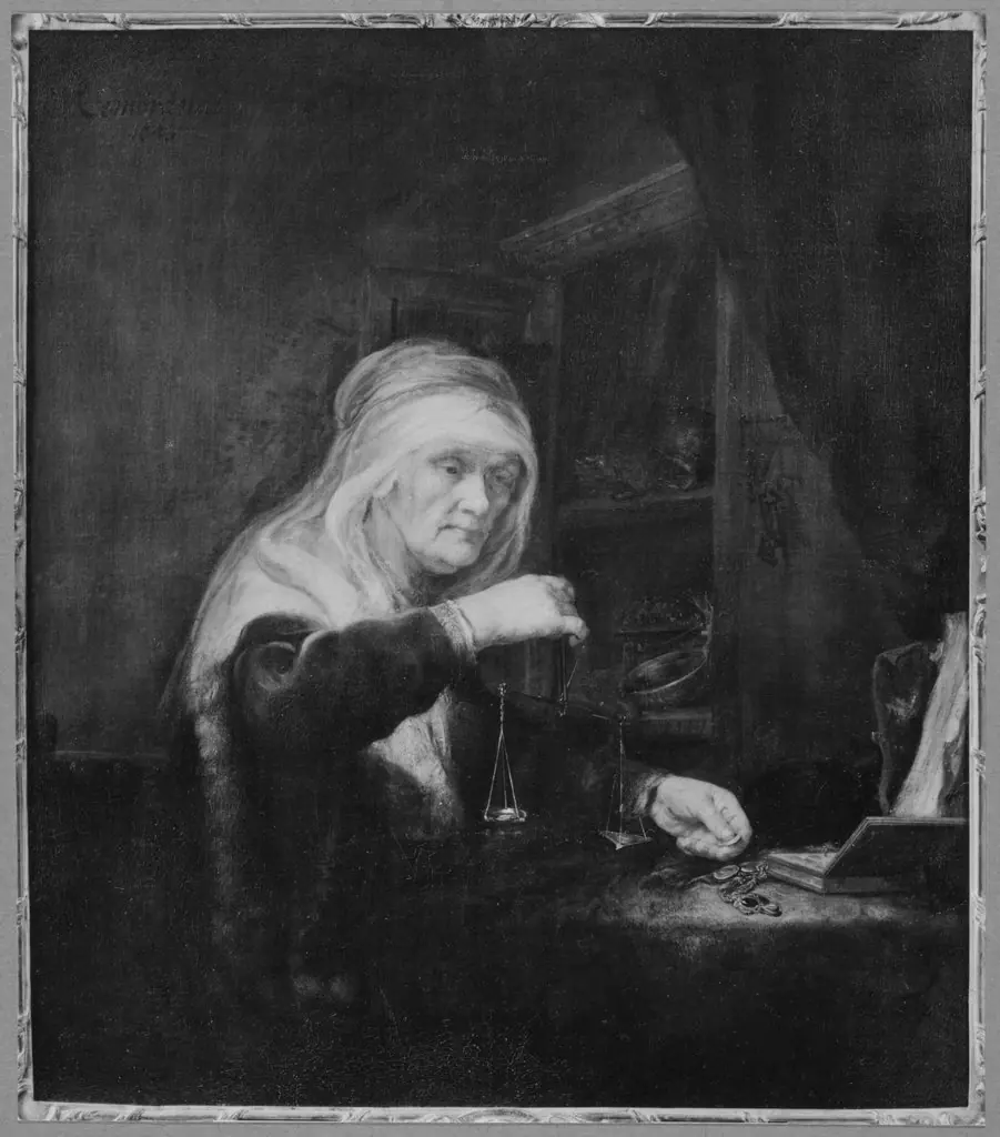 A Woman weighing Gold