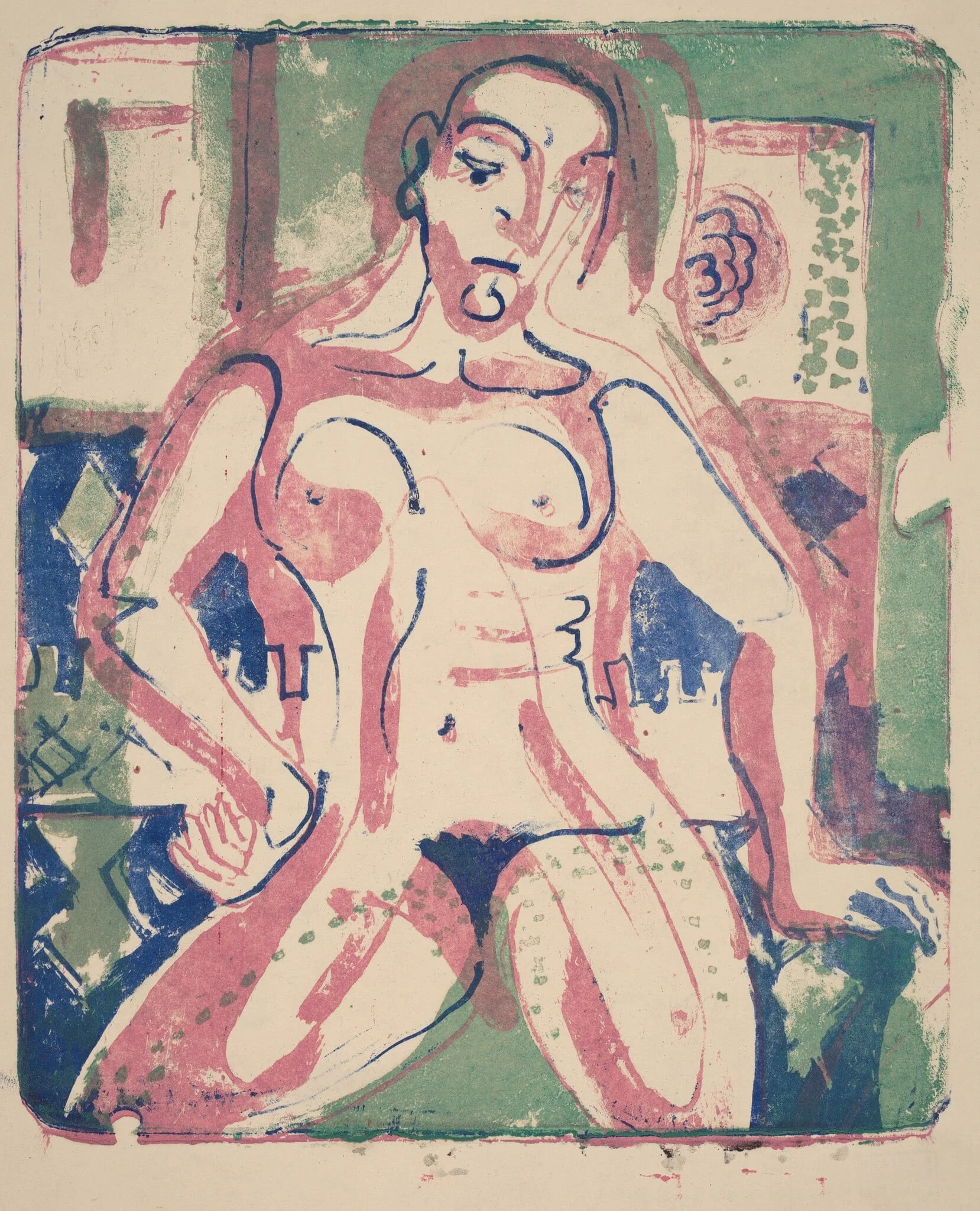 Nude Woman, by Ernst Ludwig Kirchner, ink, 1927