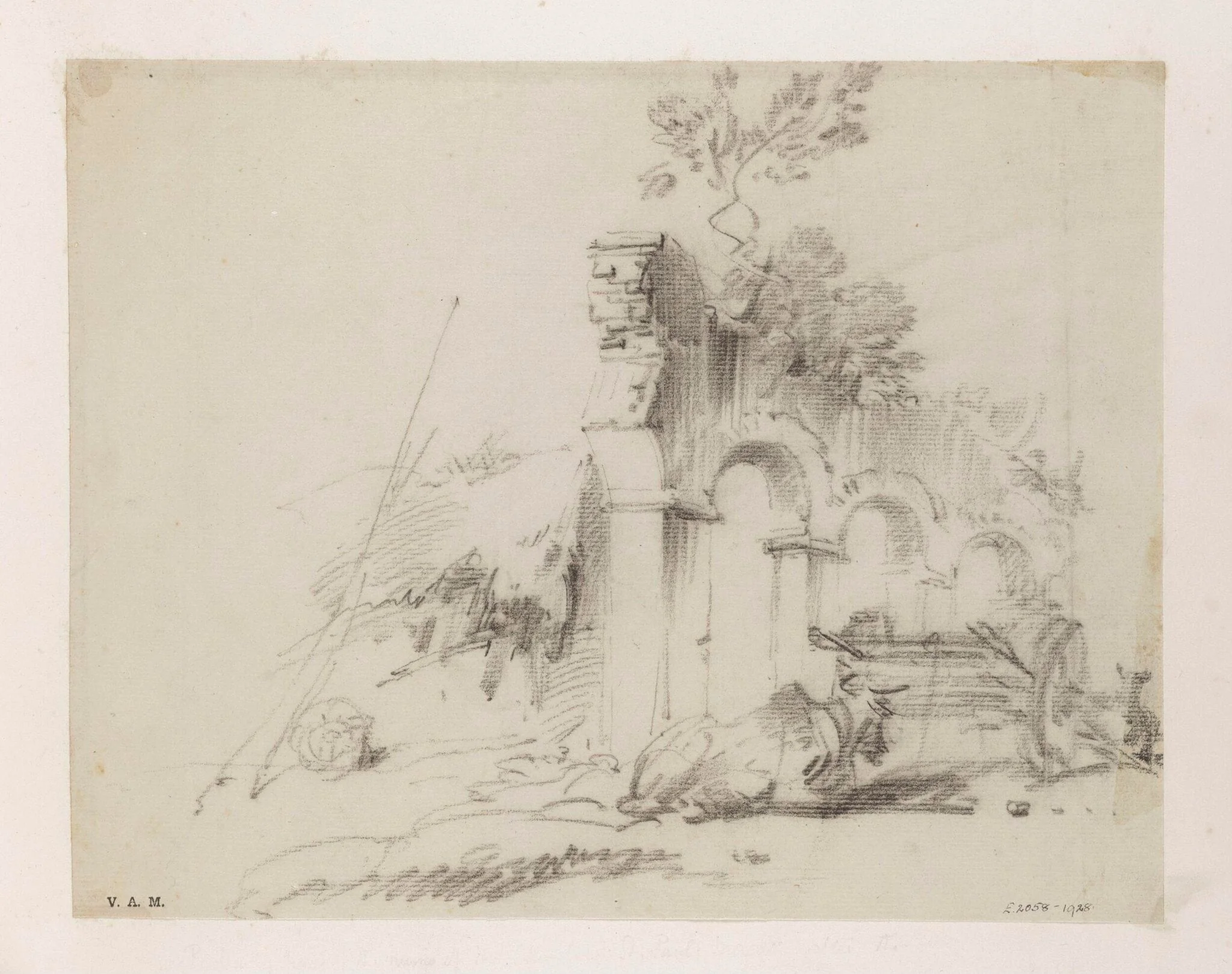 An ox and cart by a ruined building, Bengal, by George Chinnery, 16