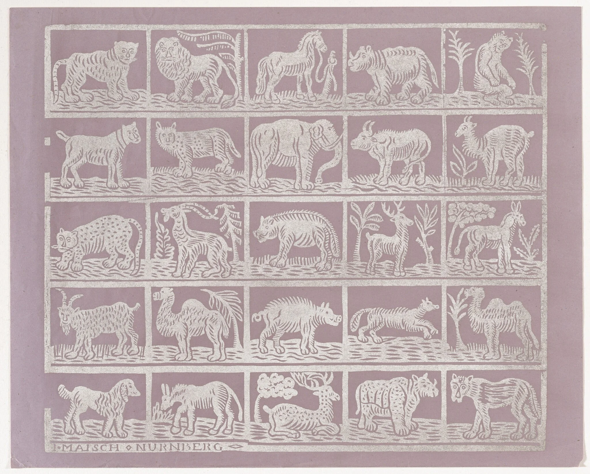Endpaper with Animals, by Johann Maisch, ink, 1824