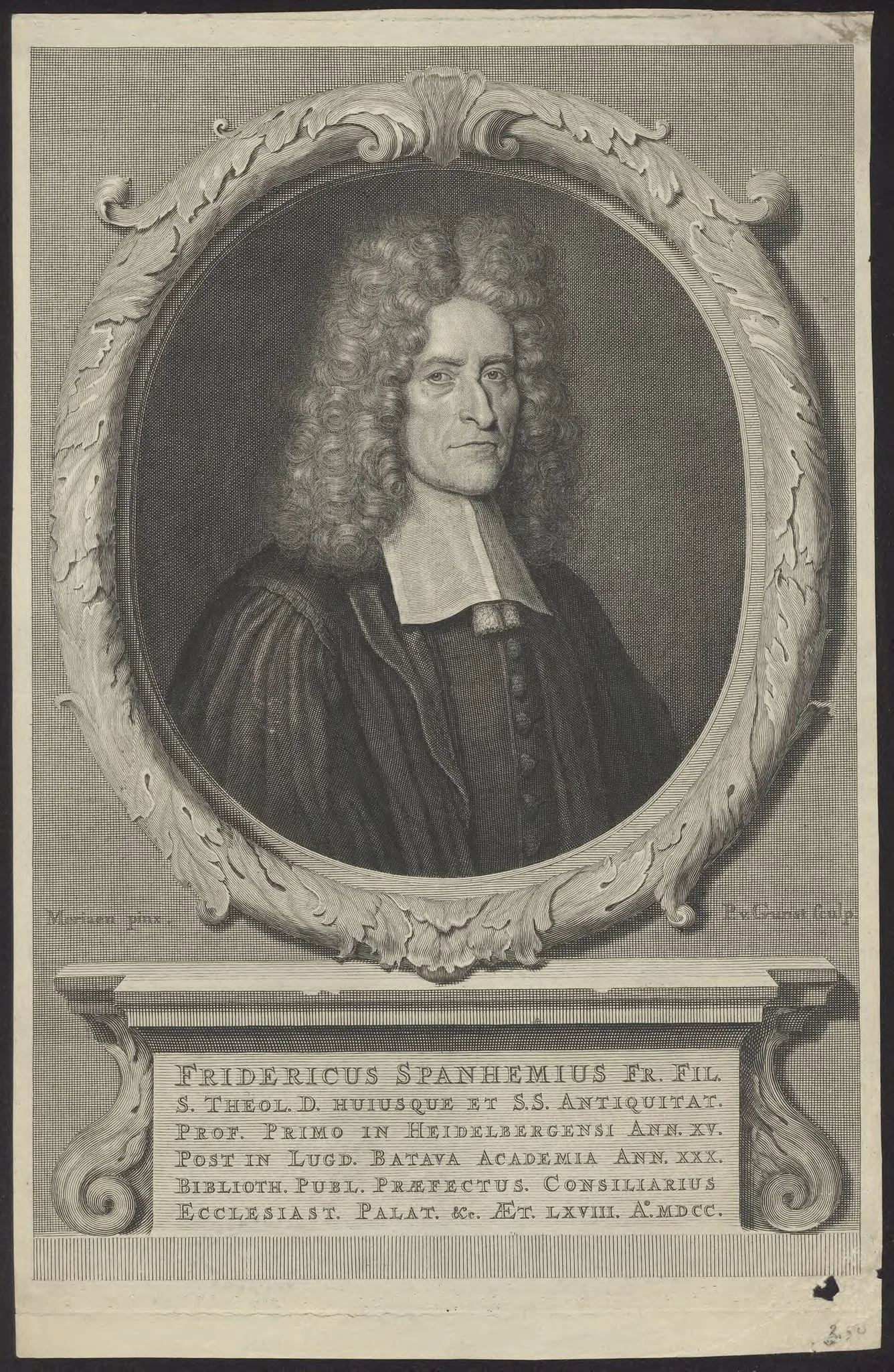 Portrait of Fridericus Spanhemius, professor of Theology and Antiquities, by Pieter van, Gunst, unspecified, 1750