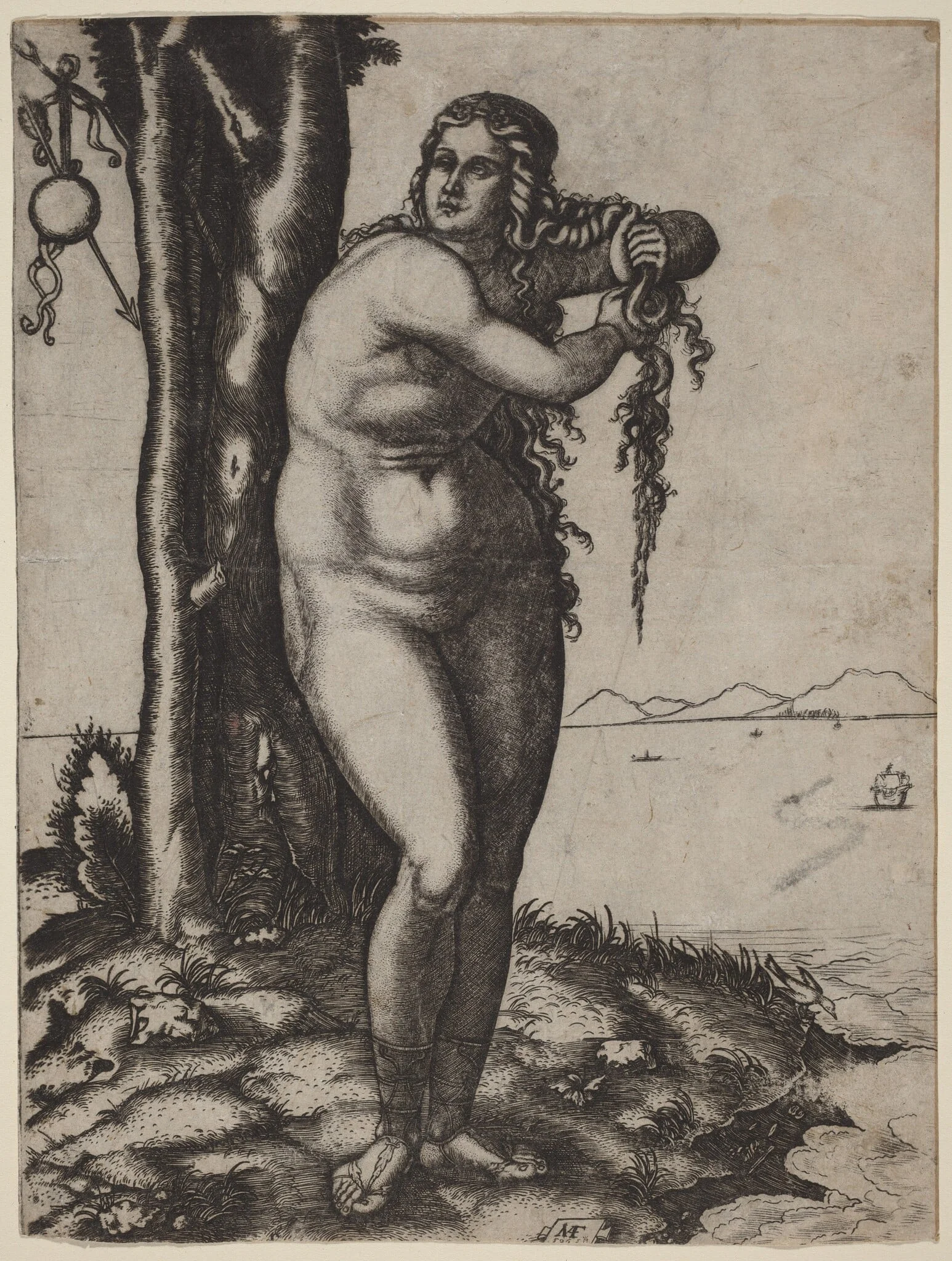 The Birth of Venus, by Marcantonio Raimondi, ink, 1506