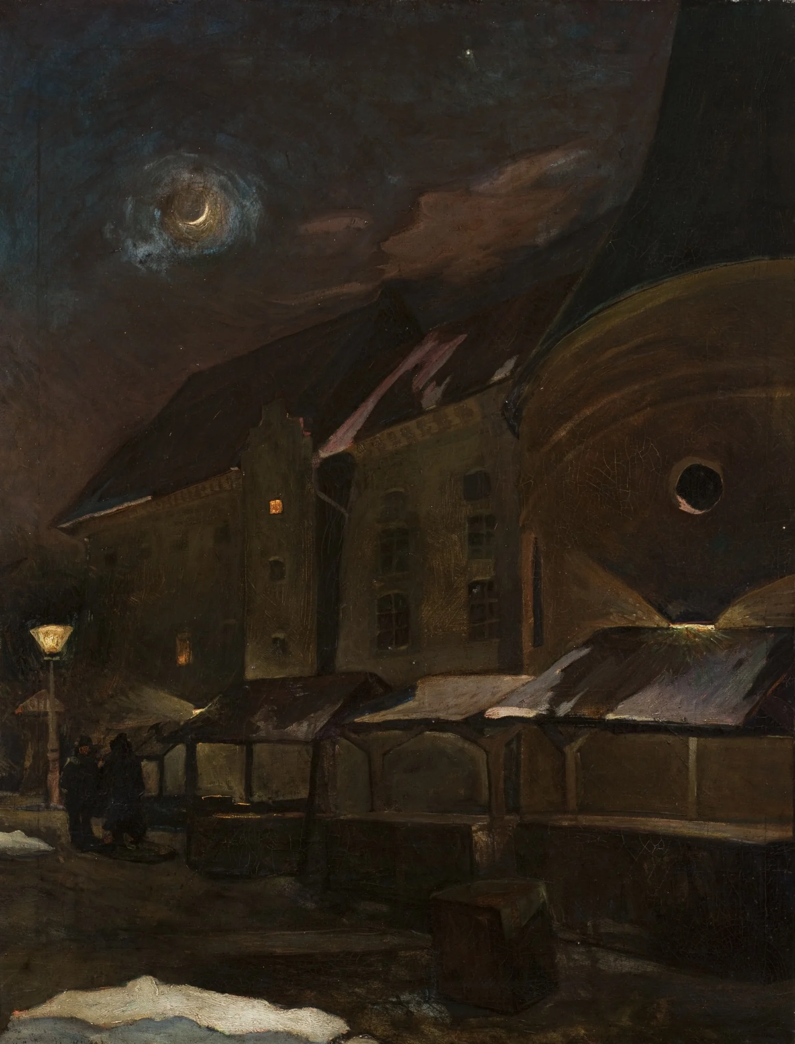 Small Market Square in Krakow at Night, by Henryk Szczyglinski, oil, 1903