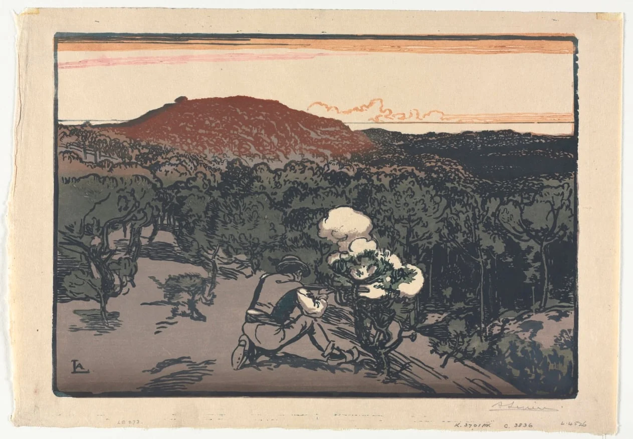 The Poacher, Dunes of Saint Jean de Mont, by Auguste Lepère, 1901