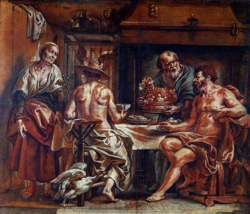Philemon and Baucis Entertaining Jupiter and Mercury (from Ovid's 'Metamorphoses', VIII, 620–724), by Jacob Jordaens, unspecified, 1643