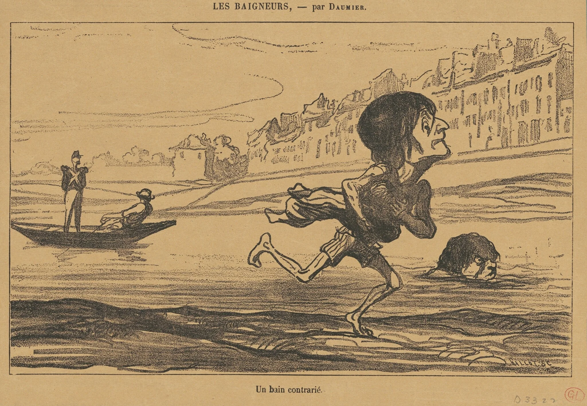 Un bain contrarié, by Honoré Daumier, ink, 1864