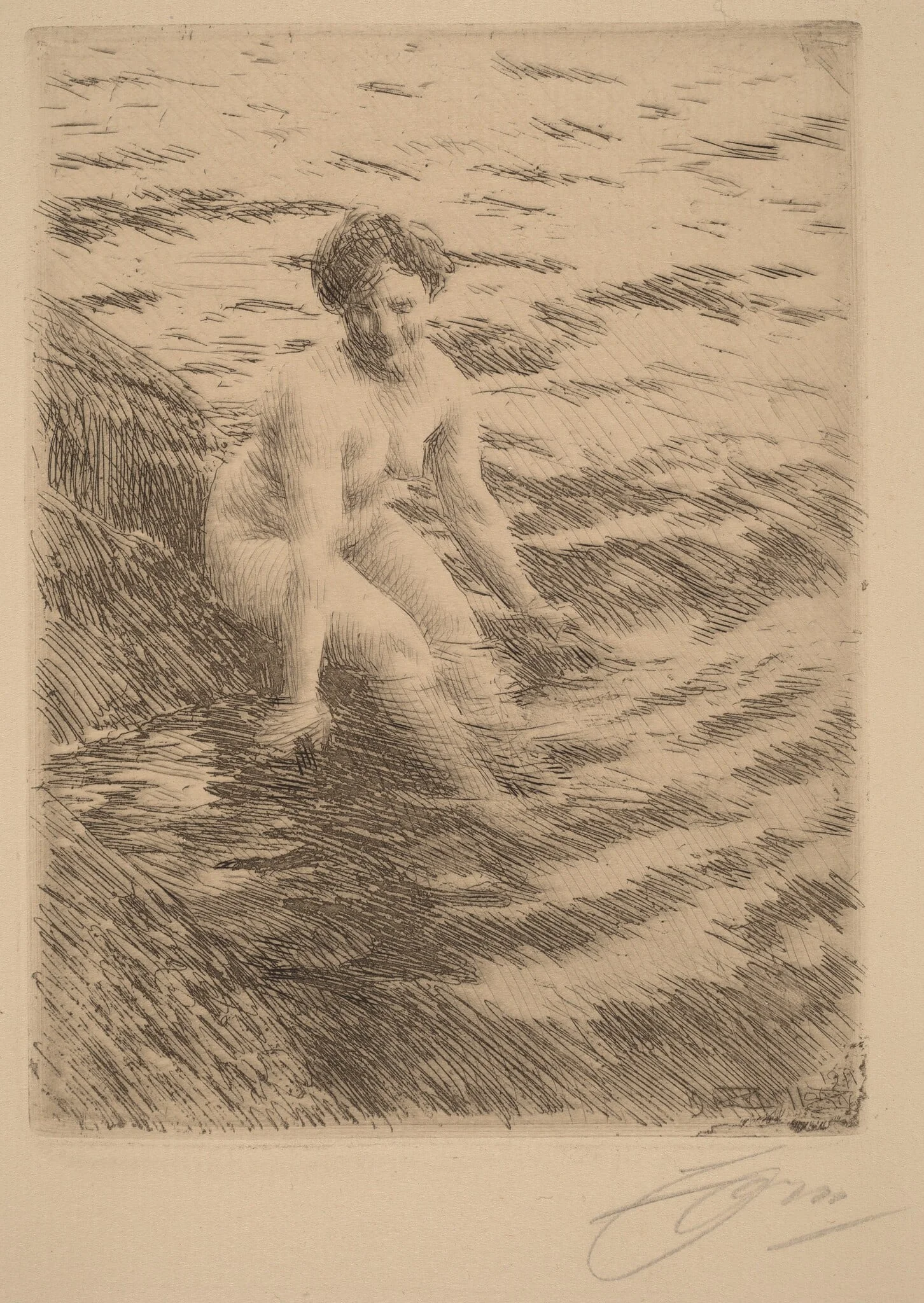Wet, by Anders Zorn, ink, 1911