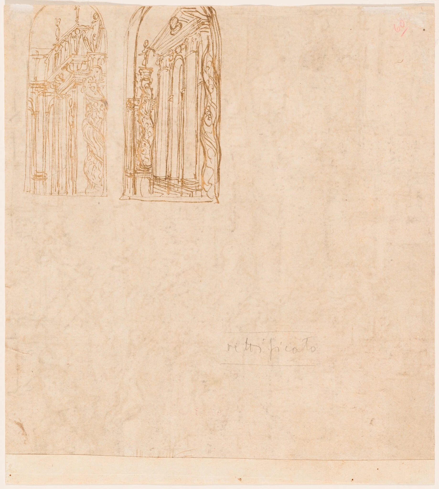 Two Architectural Studies, by Lattanzio Gambara, chalk, 1552