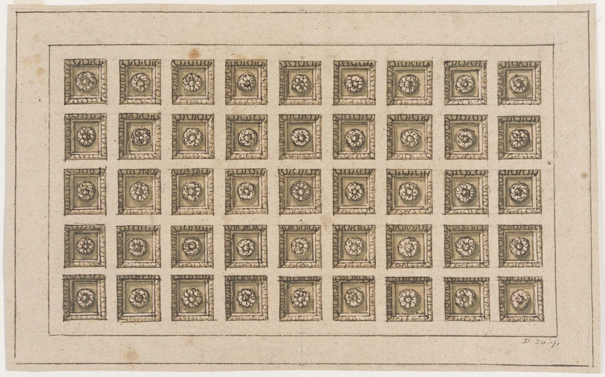 Design for a coffered ceiling, by James, Sir Thornhill, 1750