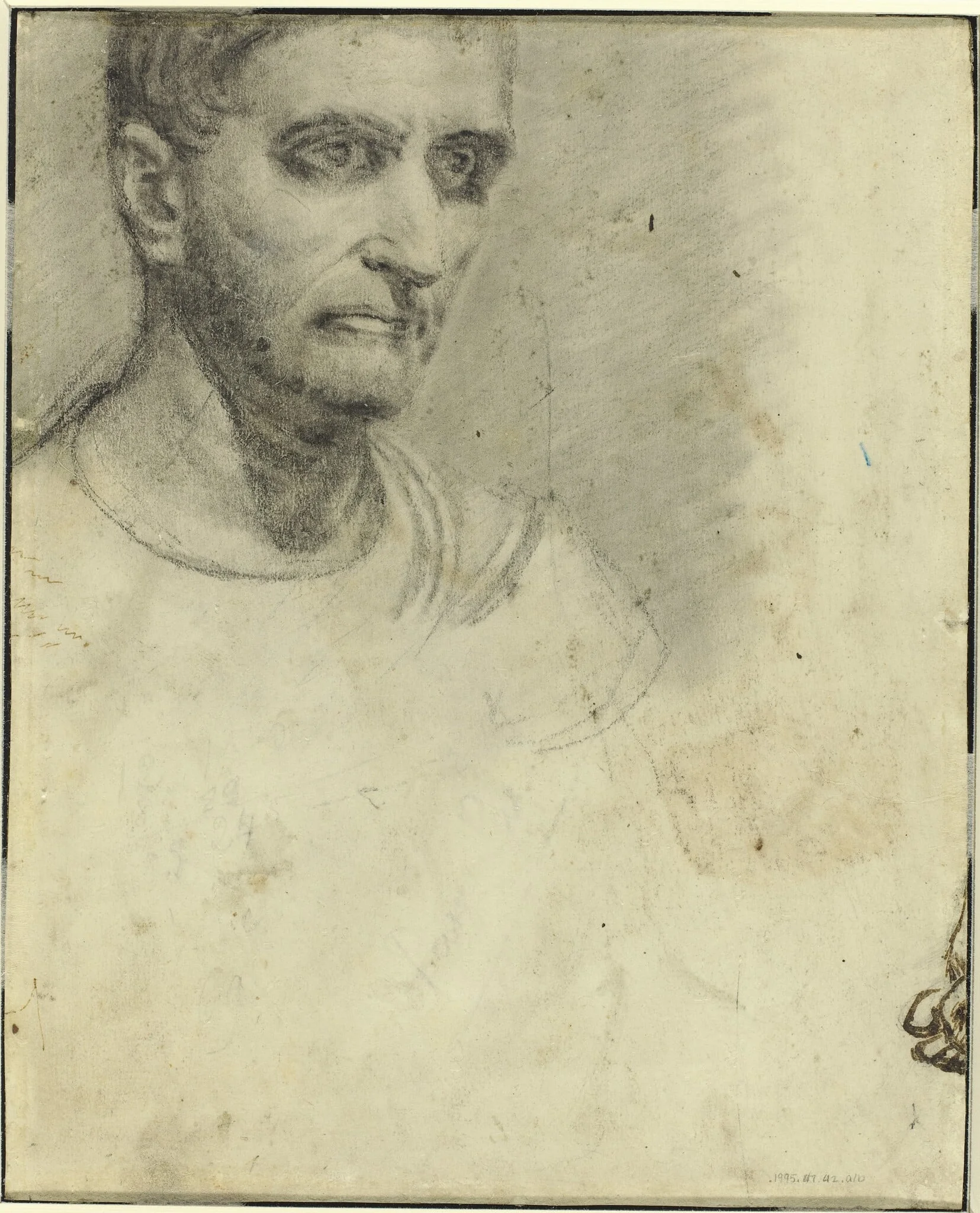 Study of a Man [verso], by Théodore Géricault, chalk, 1808