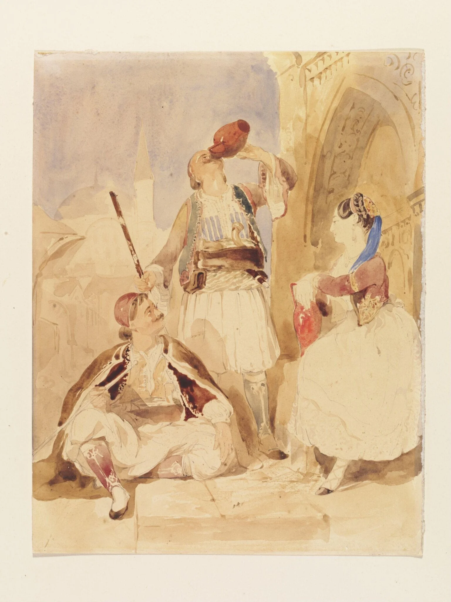 Albanians, and Greek woman of Smyrna, by Thomas Allom, watercolor, 1839