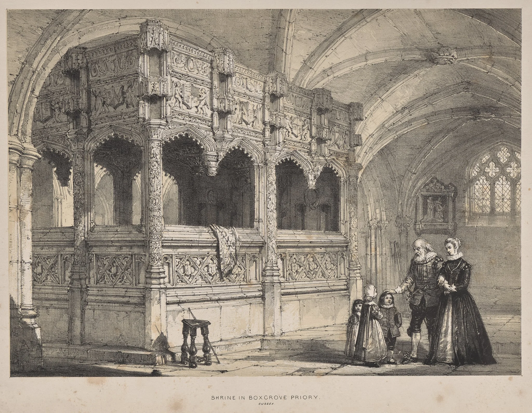 Architecture of the Middle Ages:  Shrine of the Countess de la Warre in Boxgrove Priory, Sussex
