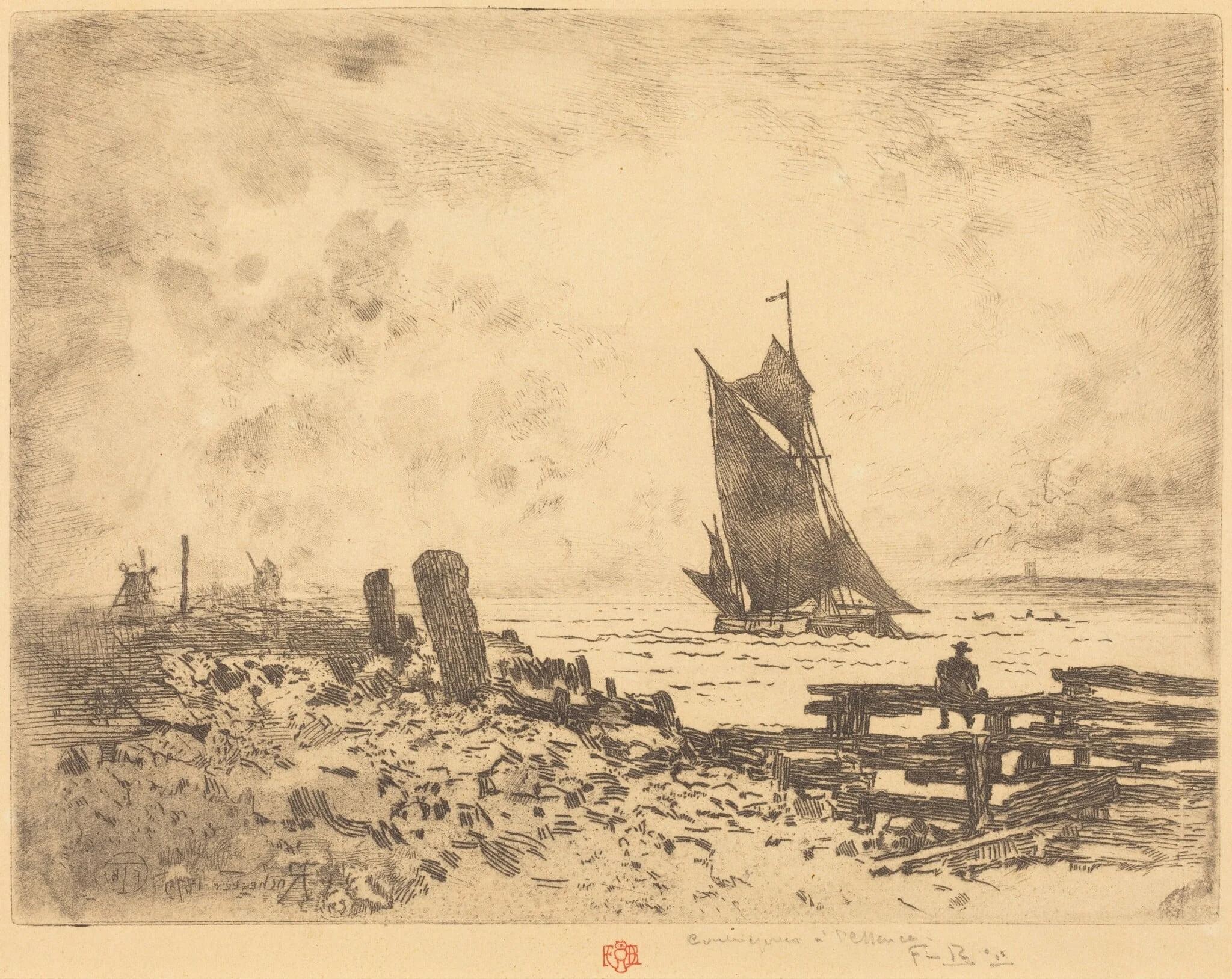 La Petite Marine - Souvenir de Medway (counterproof), by Félix-Hilaire Buhot, ink, 1879