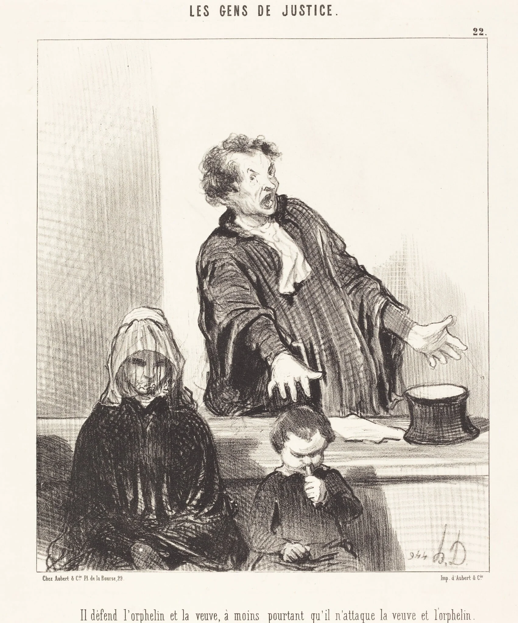 Il défend l'orphelin et la veuve, a moins..., by Honoré Daumier, ink, 1846