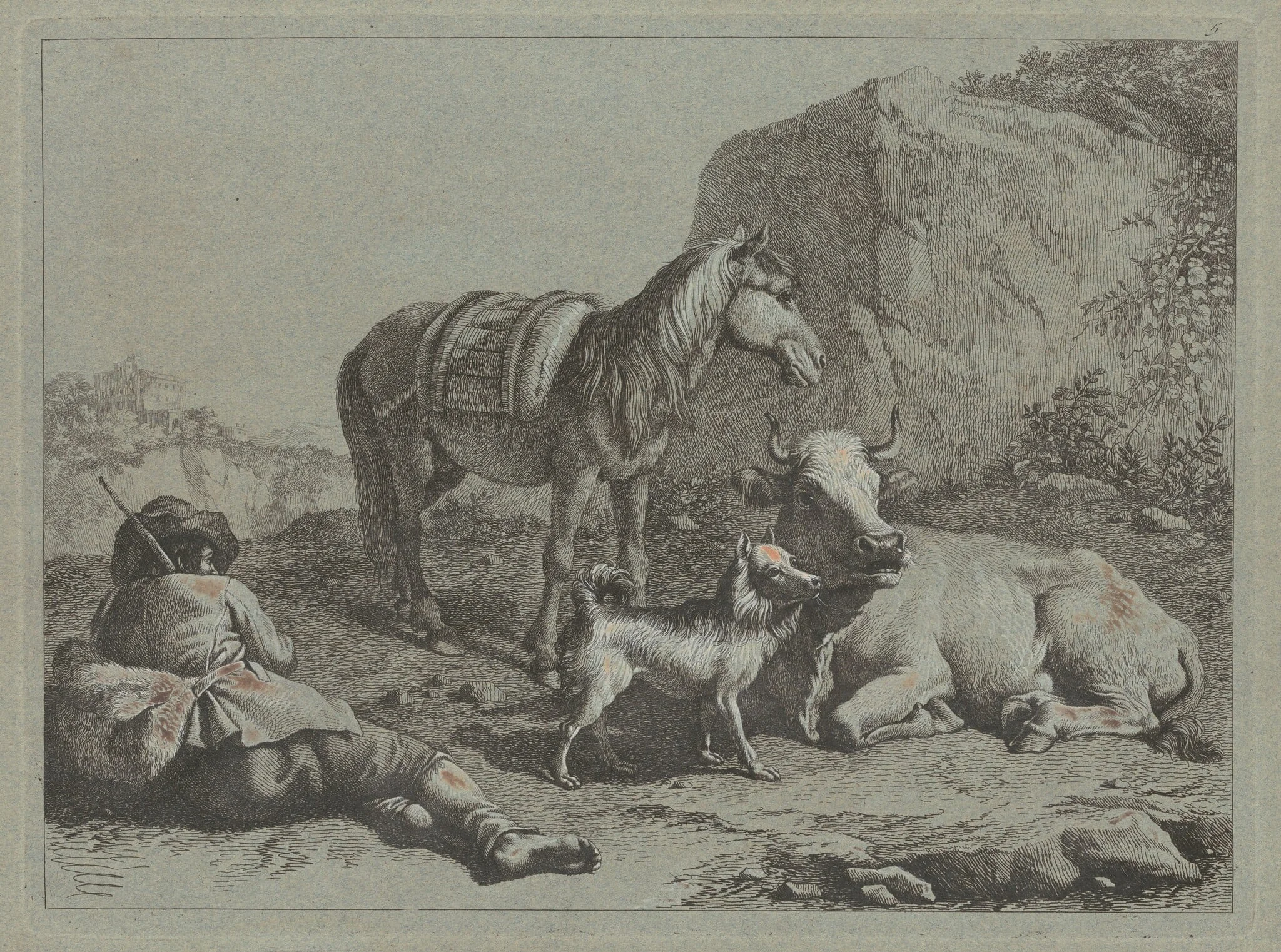 Reclining Shepherd with a Sack, by Francesco Londonio, ink, 1763