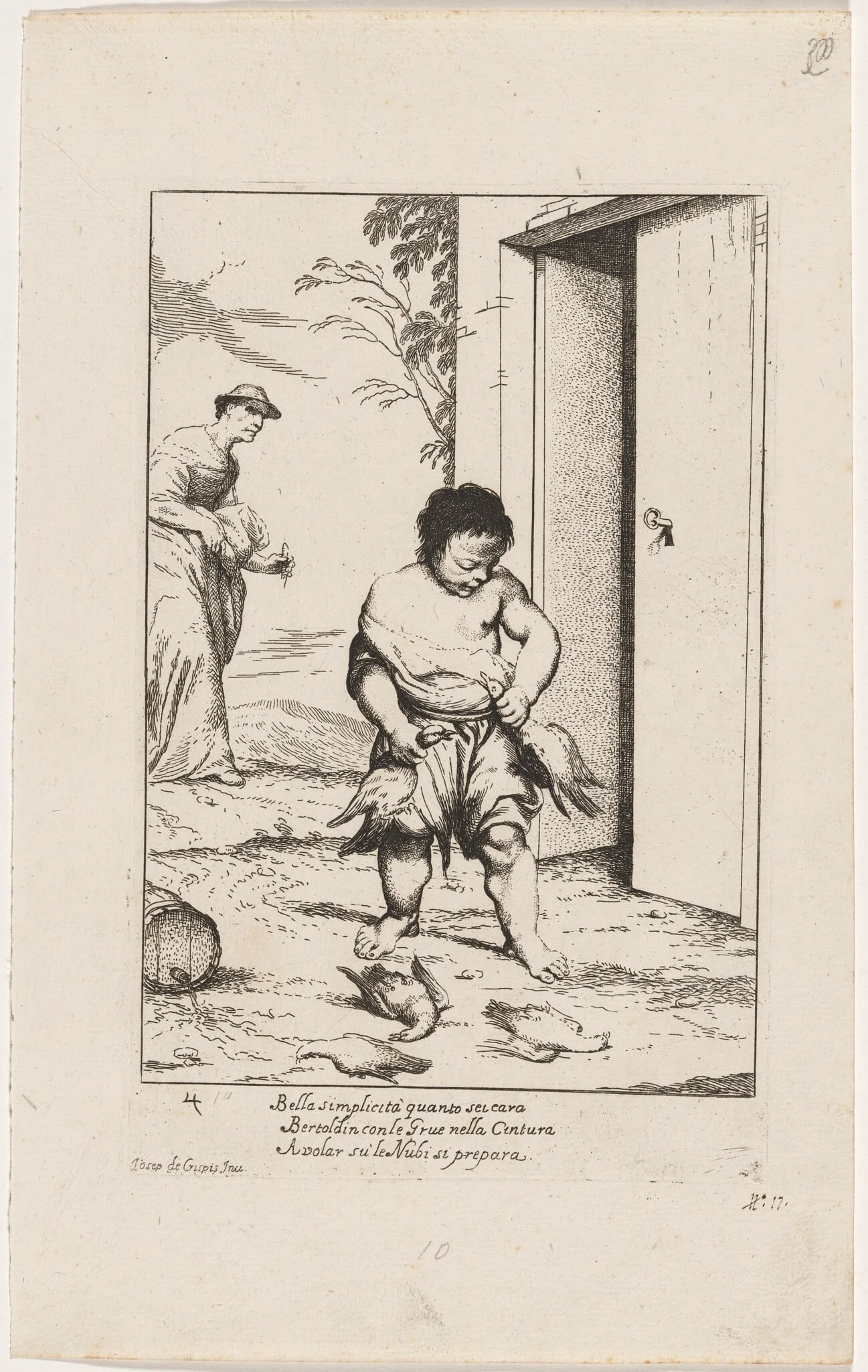 Bertoldino Fastening Geese to His Belt, by Giuseppe Maria Crespi, ink, 1712