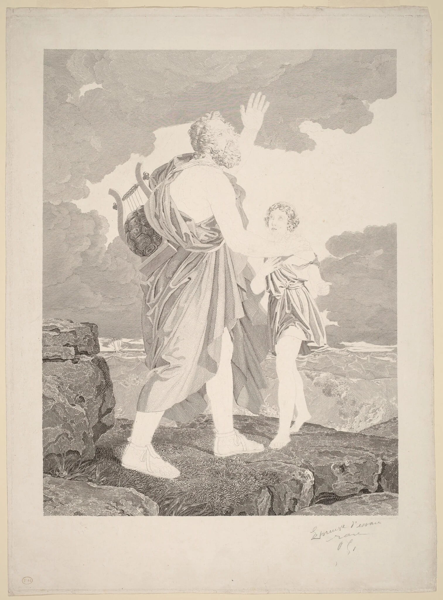 Blind Homer, by Jean-Baptiste-Raphael-Urbain Massard, ink, 1816