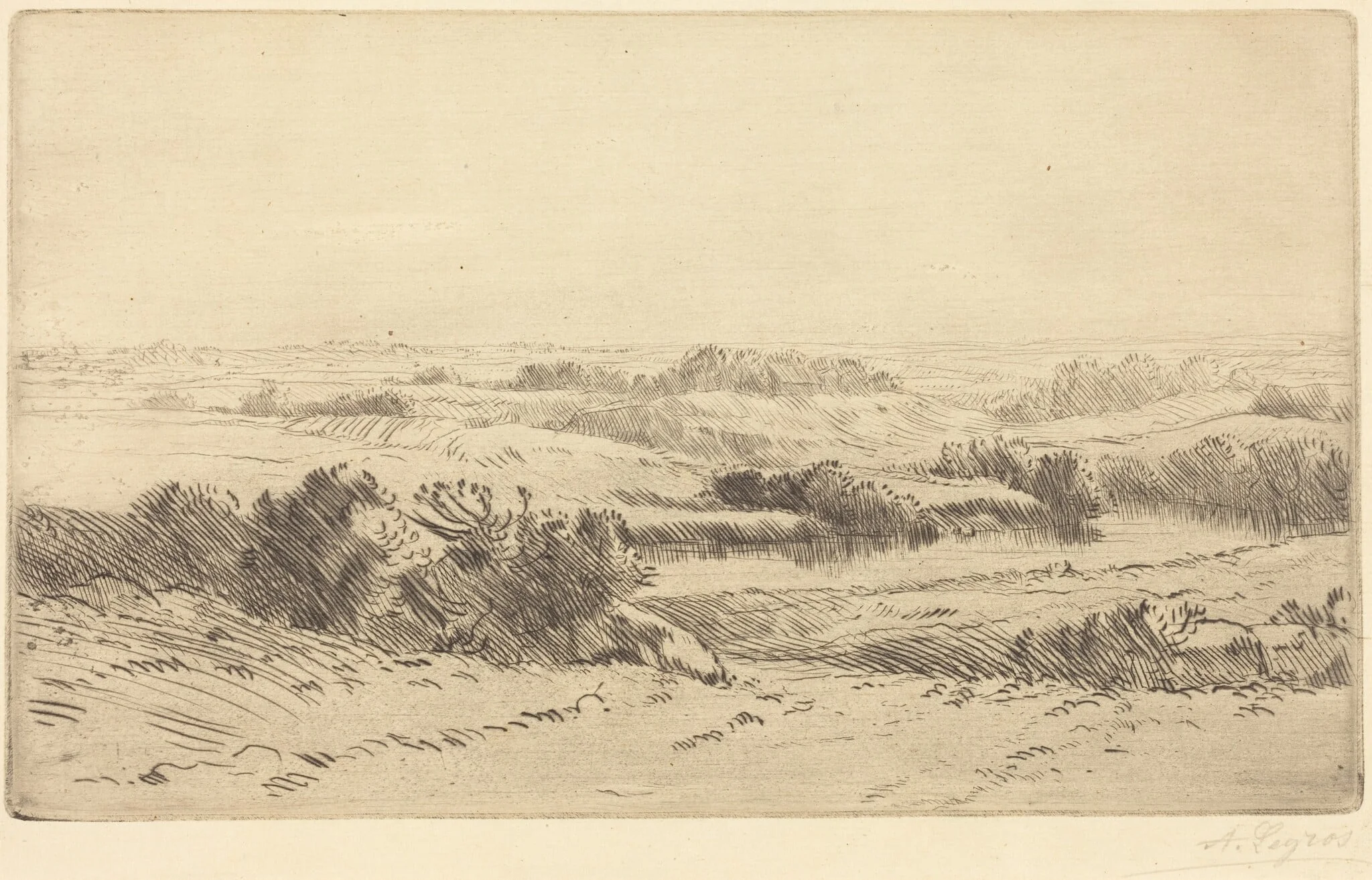 Banks of the Yanne (Les bords de la Yanne), by Alphonse Legros, ink, 1888