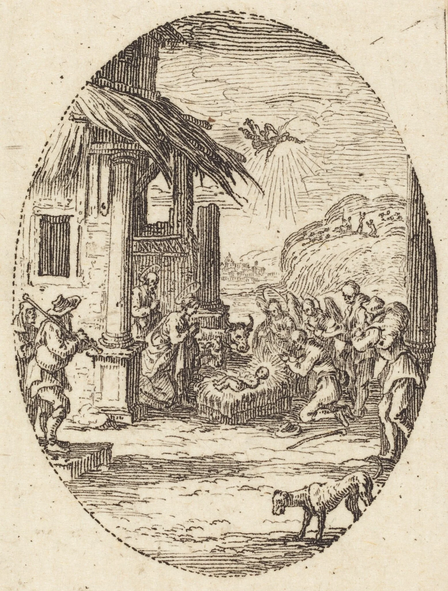 The Adoration of the Shepherds, by Jacques Callot, ink, 1631