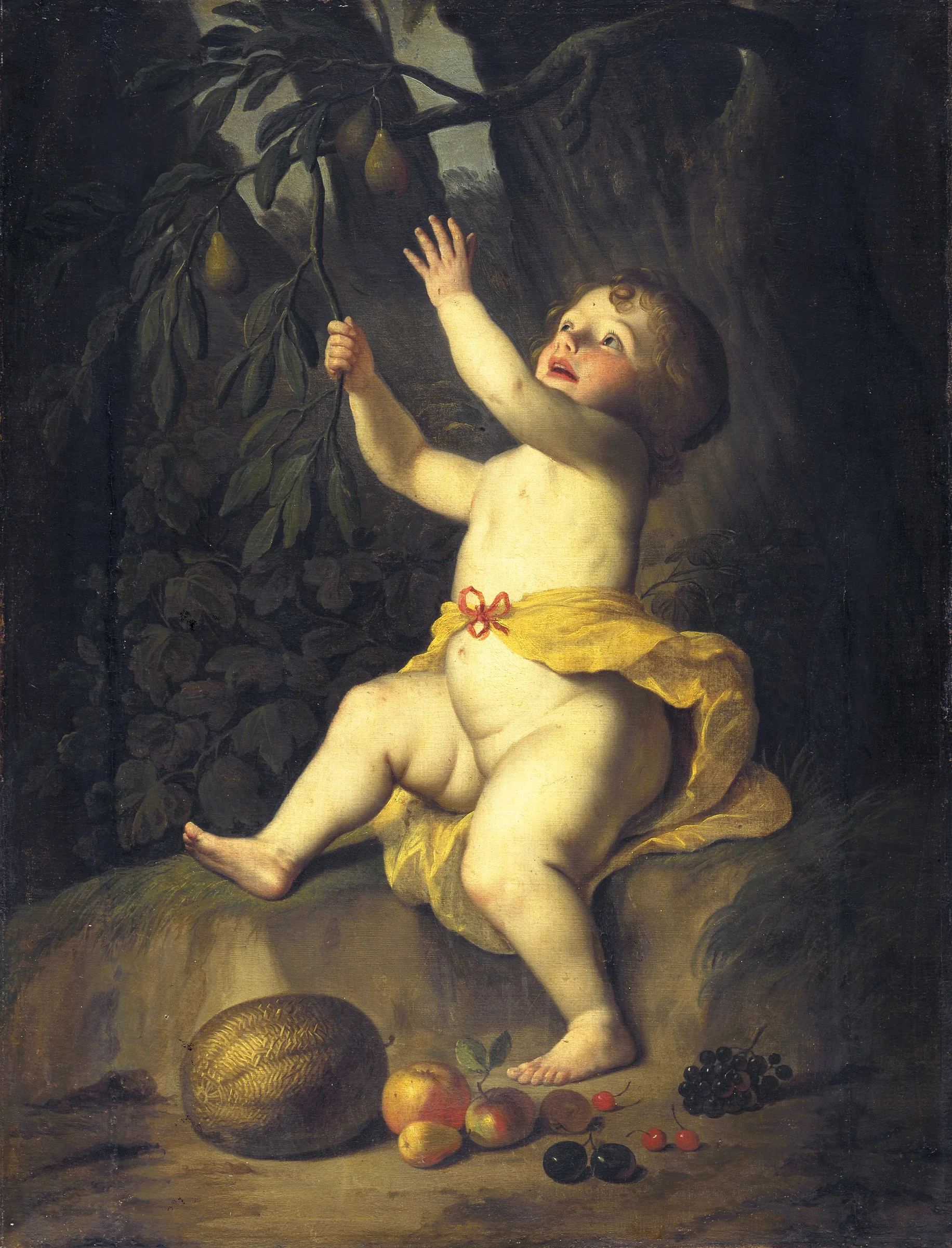 A Child Picking Fruit, by Gerard van Honthorst, oil, 1632