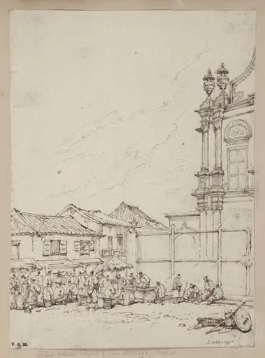 The street market outside the church of S. Domingos, Macau