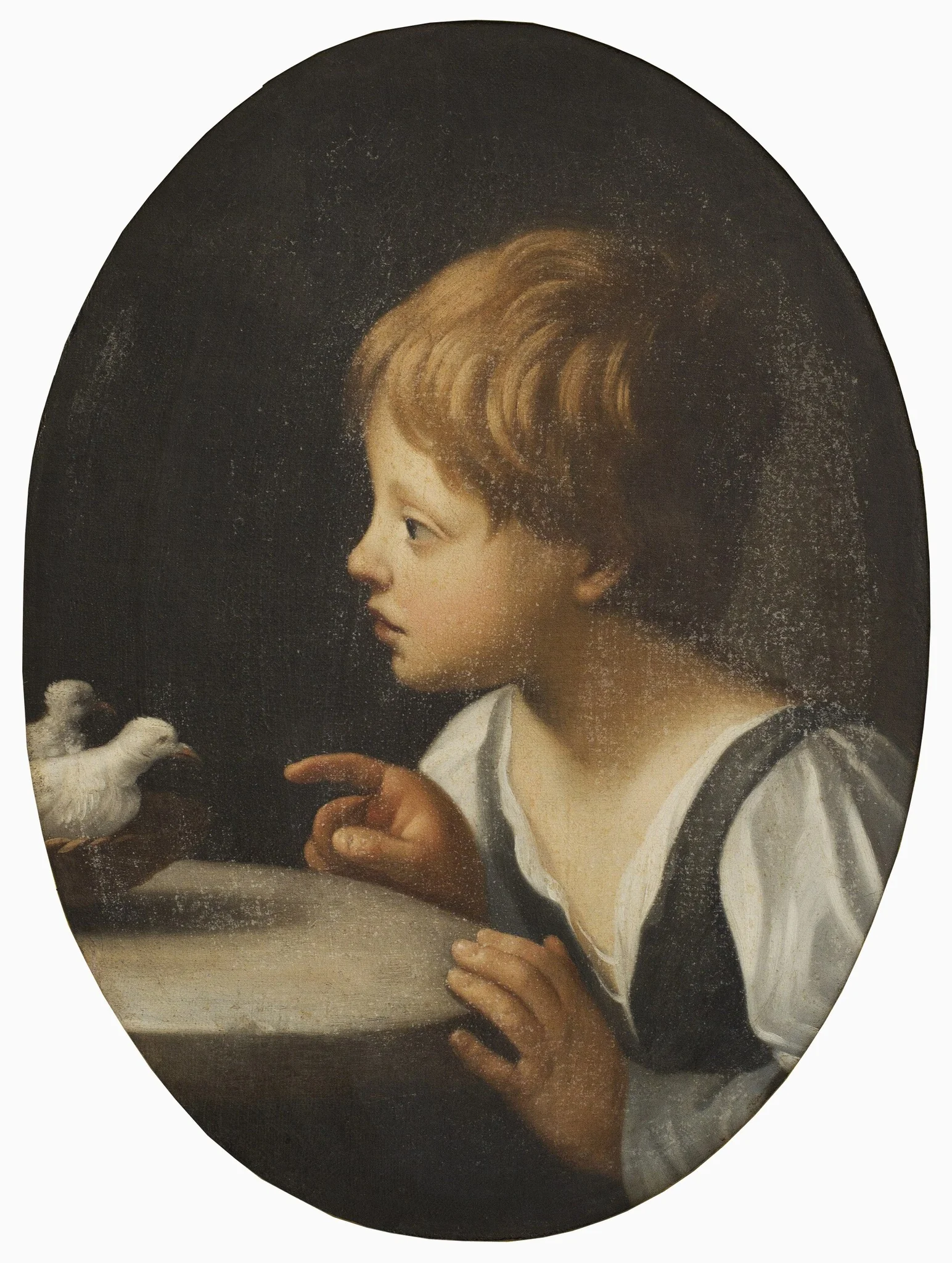 Child with Two Doves. Detail from "The Purification of the Virgin", by Unknown, oil
