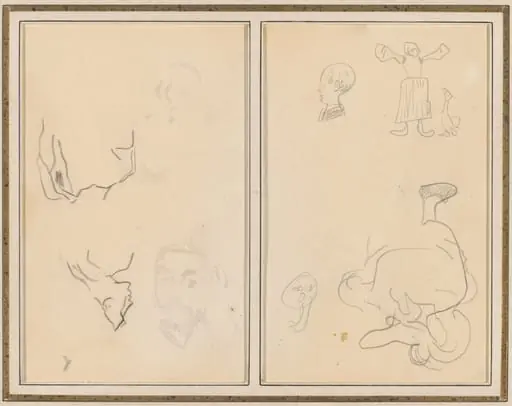Head of a Man with a Study of His Back; Various Sketches with a Peasant Woman and a Goose [recto]