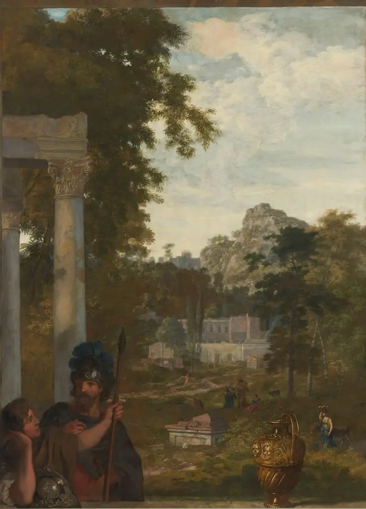 Italian landscape with two Roman soldiers