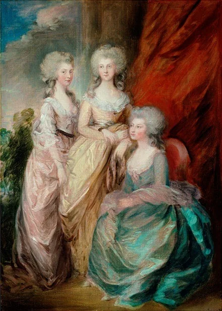 The Three Eldest Daughers of George III: Princesses Charlotte Augusta Matilda, Augusta Sophia, and Elizabeth, by Gainsborough Dupont, oil, 1790